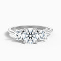 Olive 3.5 Carat Round 3 Stone Moissanite Diamond Ring in 14k White Gold