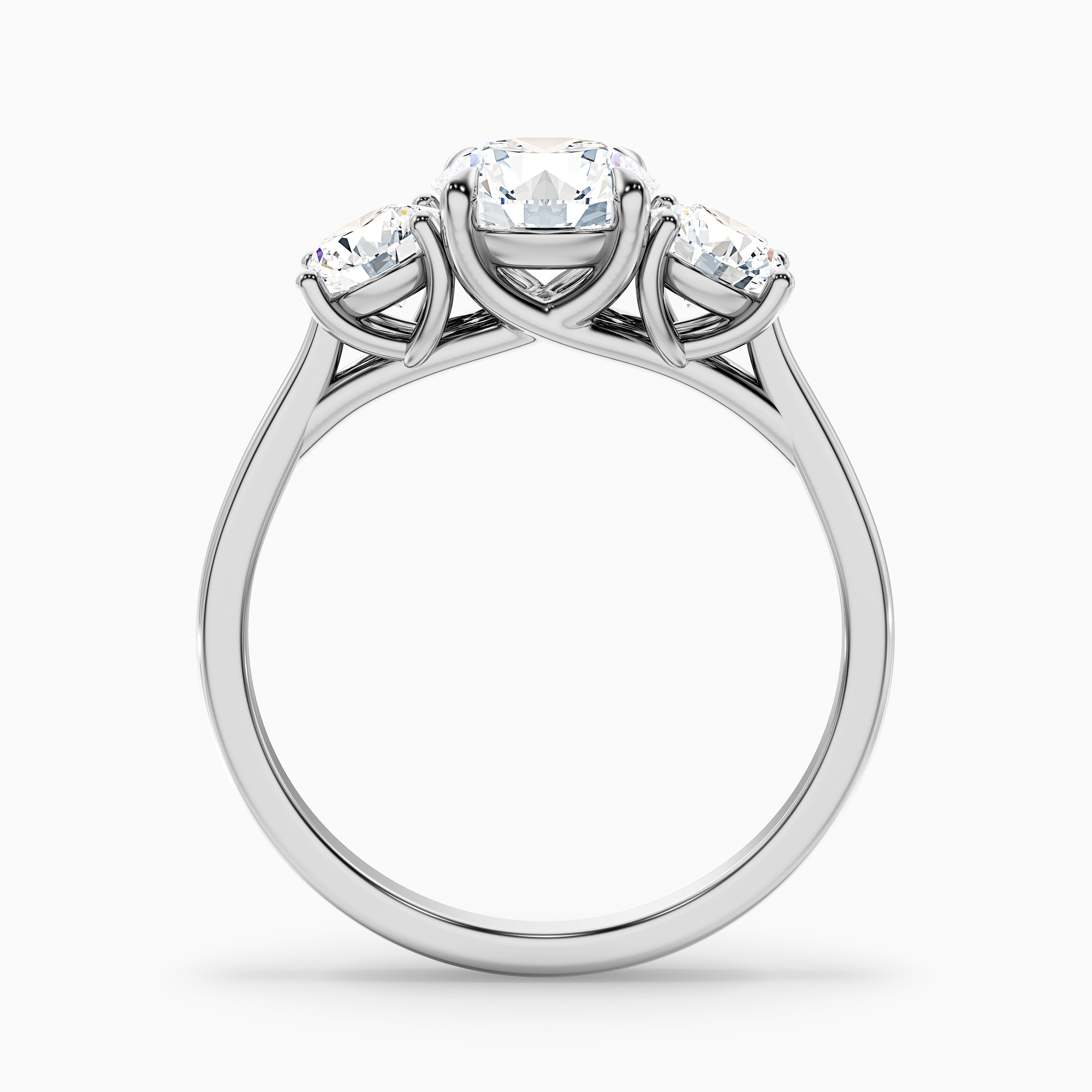Olive 3 Carat Round 3 Stone Moissanite Diamond Ring in Platinum