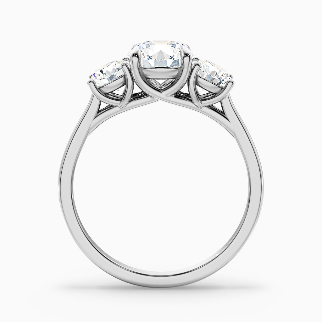 Olive 1 Carat Round 3 Stone Moissanite Diamond Ring in 10k White Gold