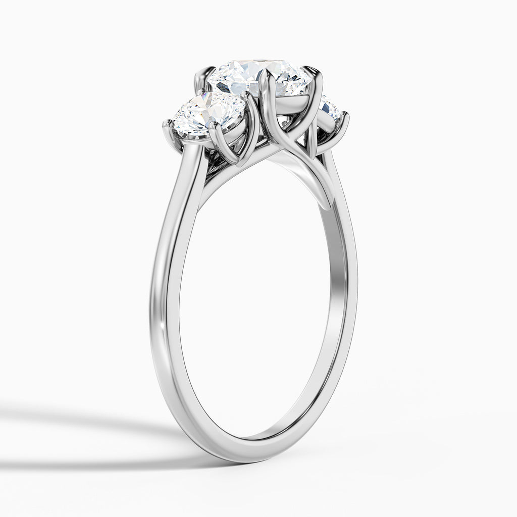 Olive 4.5 Carat Round 3 Stone Moissanite Diamond Ring in 18k White Gold