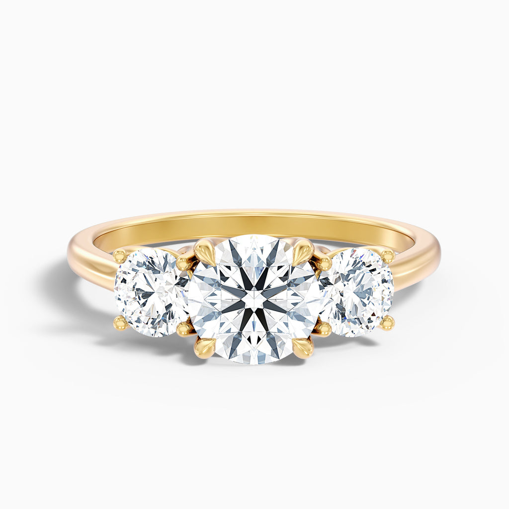 Olive 4 Carat Round 3 Stone Moissanite Diamond Ring in 18k Rose Gold