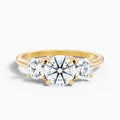 Olive 3 Carat Round 3 Stone Moissanite Diamond Ring in 18k Yellow Gold
