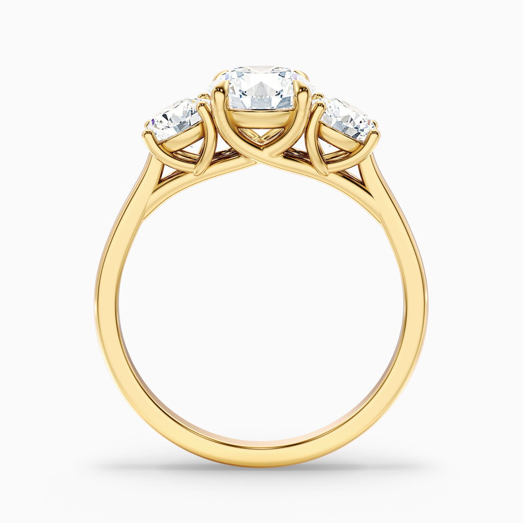 Olive 4 Carat Round 3 Stone Moissanite Diamond Ring in 14k White Gold