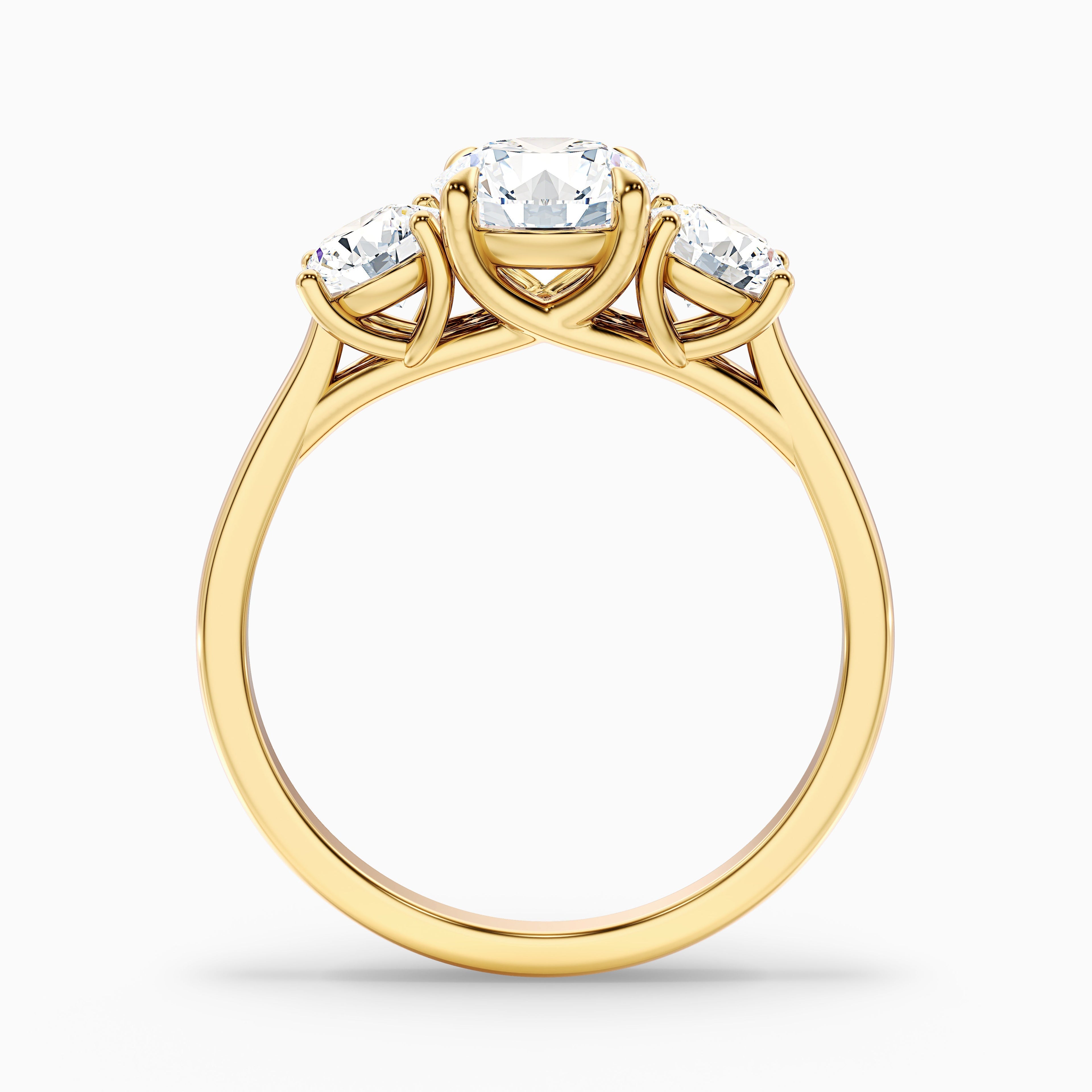 Olive 2 Carat Round 3 Stone Moissanite Diamond Ring in 18k White Gold