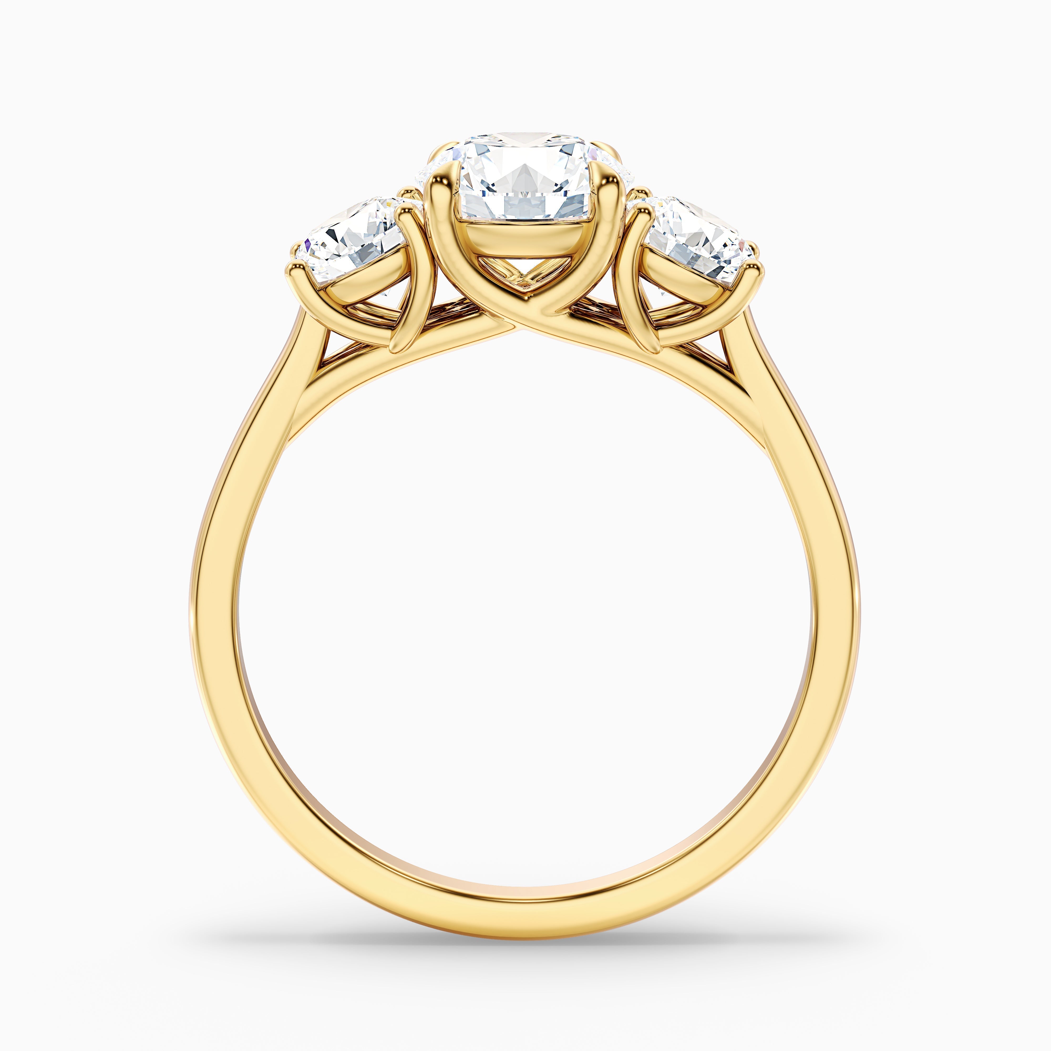 Olive 5 Carat Round 3 Stone Moissanite Diamond Ring in 14k Yellow Gold