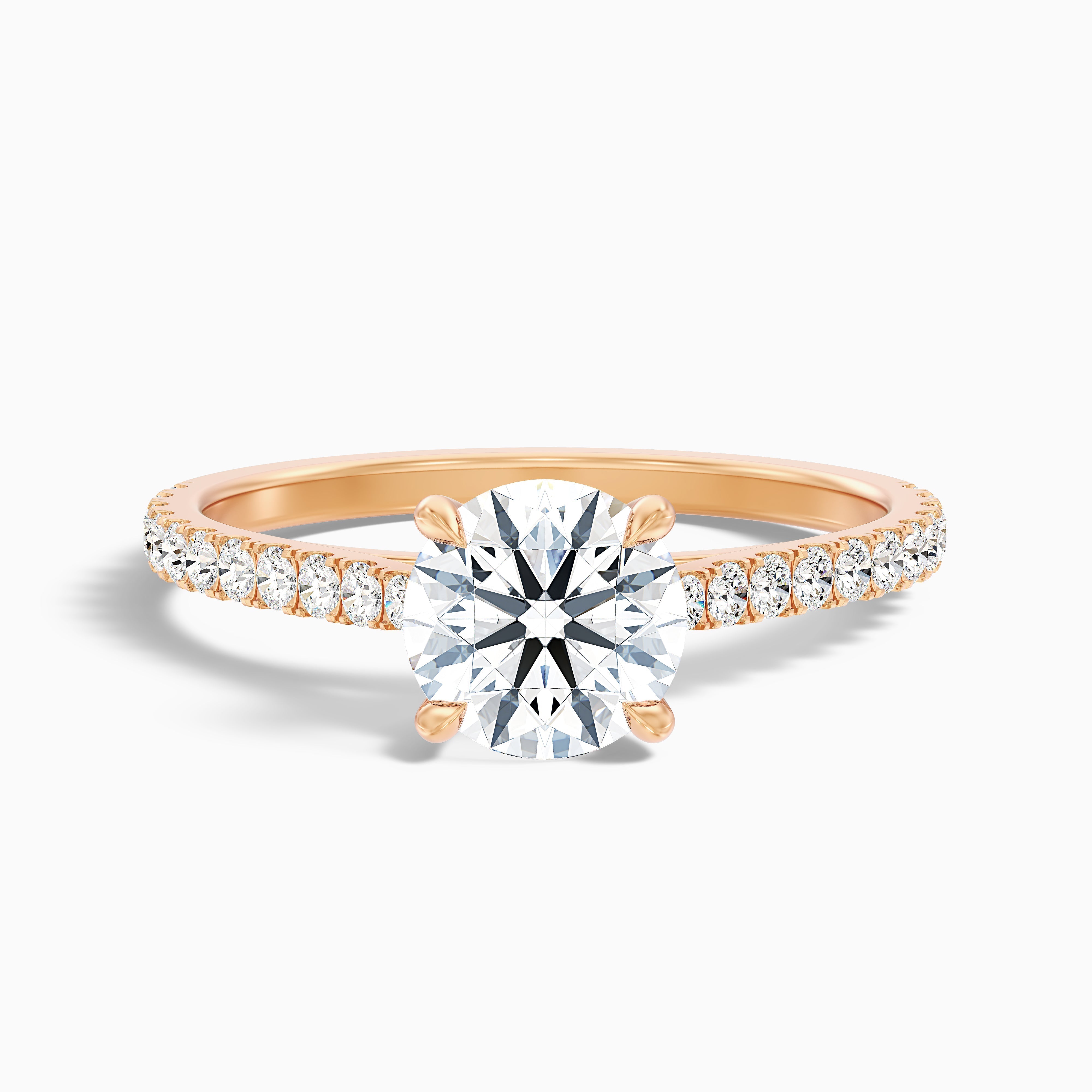 Sarah 1.5 Carat Round Side Stone Pave Moissanite Diamond Ring in 10k Rose Gold