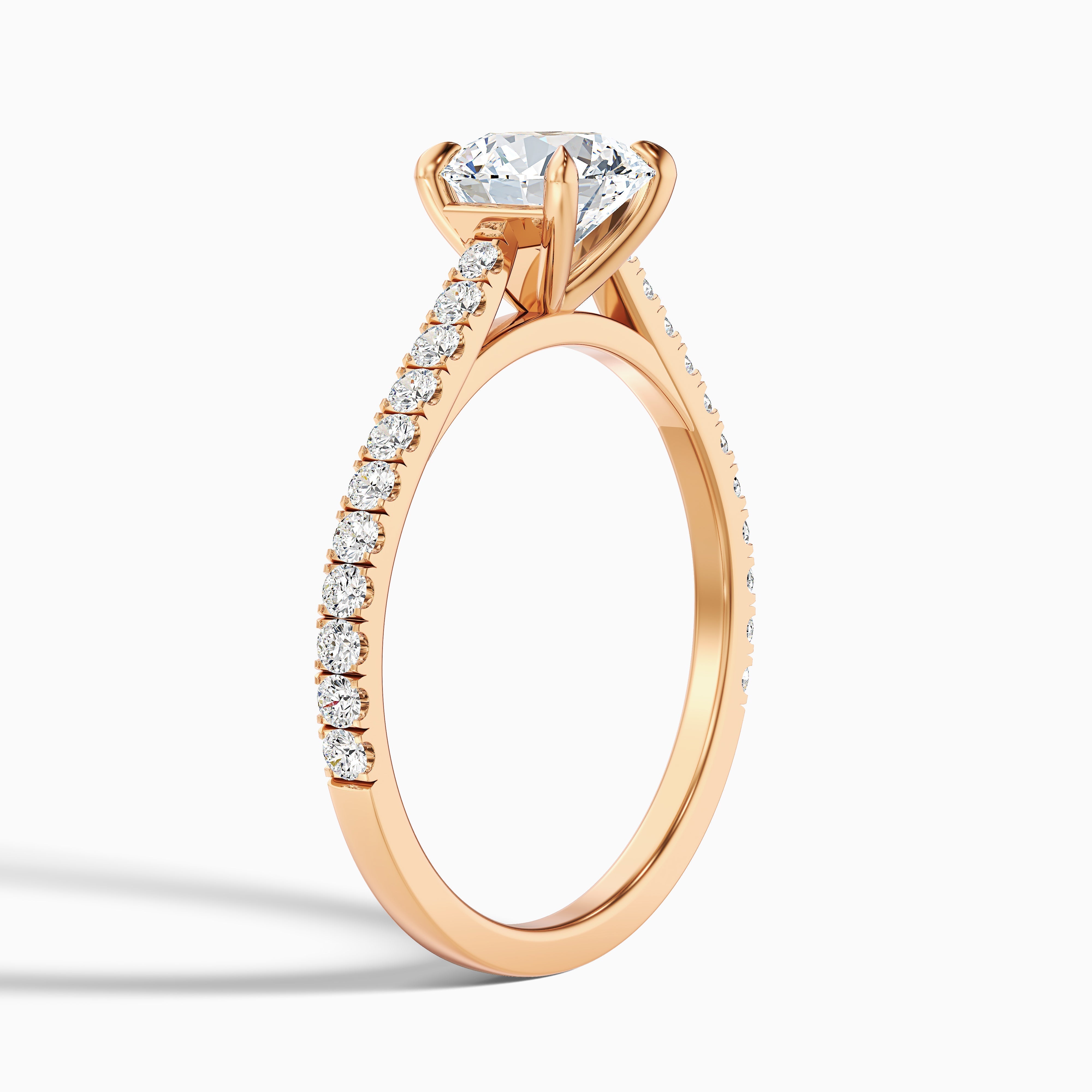 Sarah 2.5 Carat Round Side Stone Pave Moissanite Diamond Ring in 18k White Gold