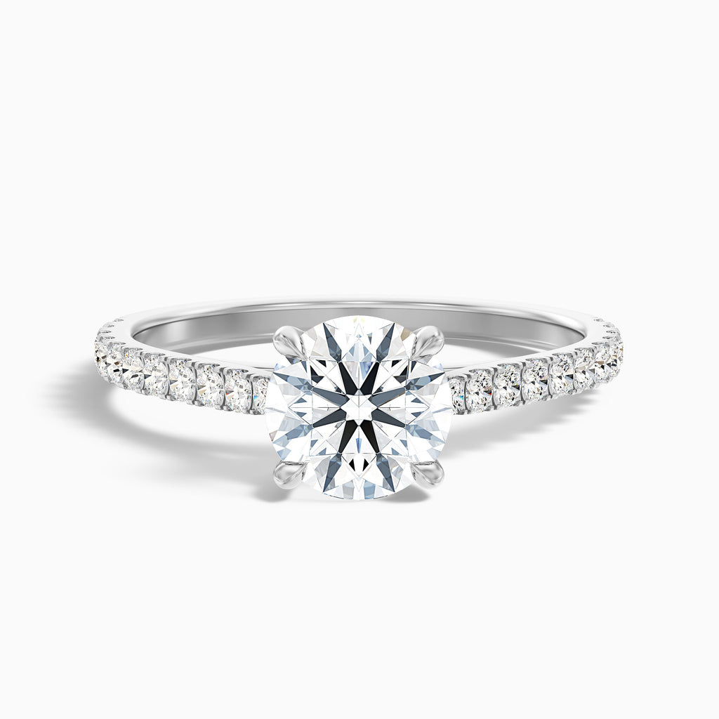 Sarah 2 Carat Round Side Stone Pave Moissanite Diamond Ring in 14k White Gold