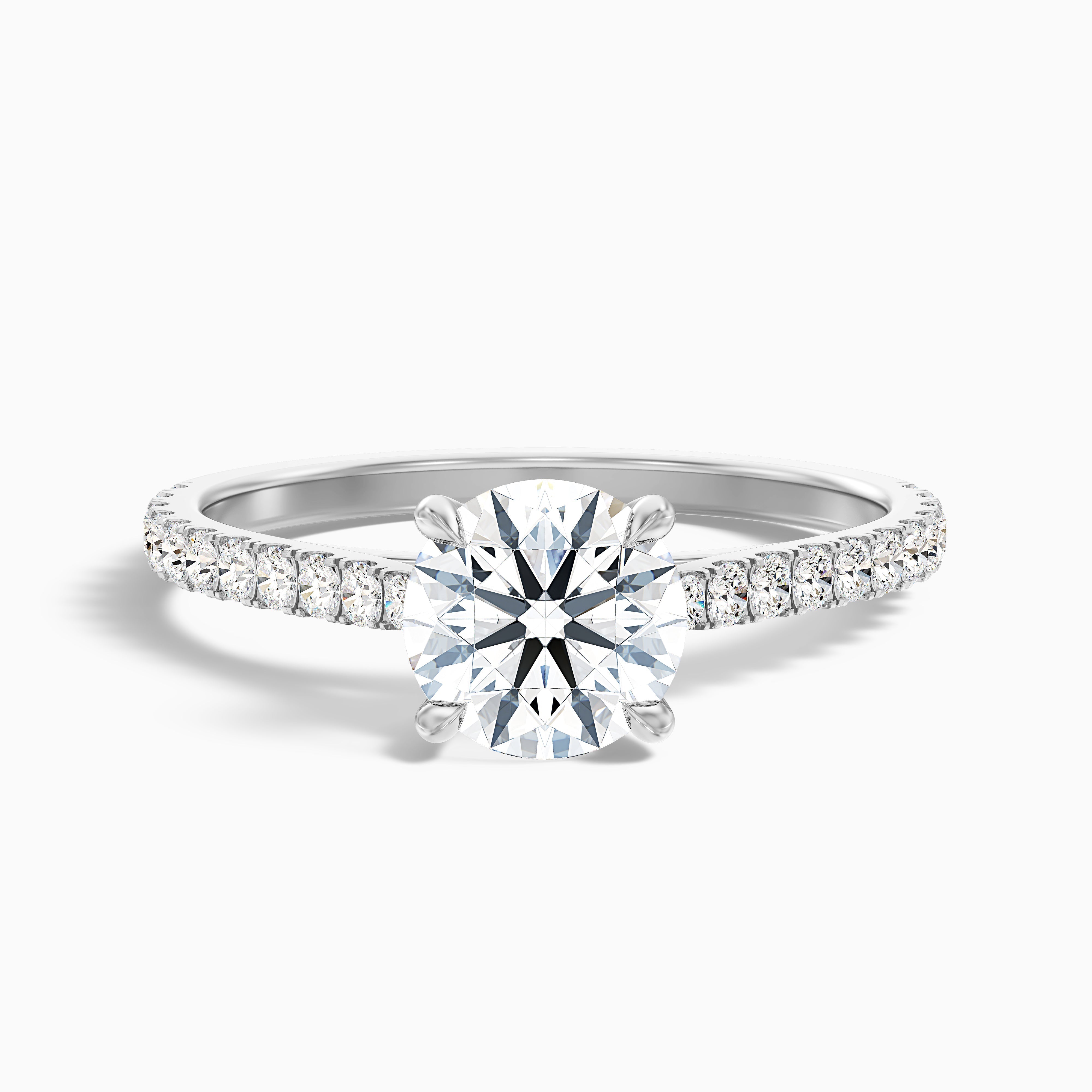 Sarah 3 Carat Round Side Stone Pave Moissanite Diamond Ring in Platinum