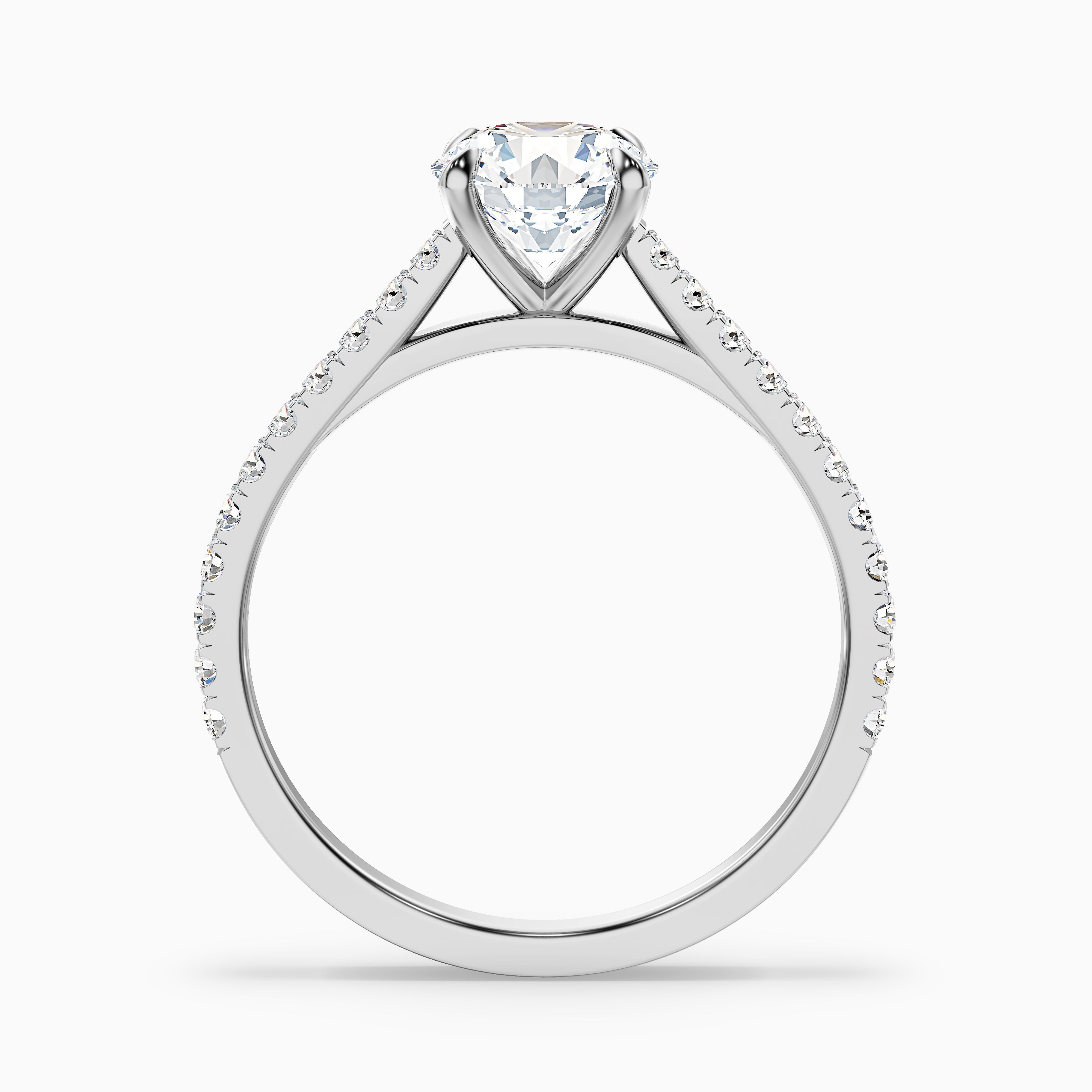 Sarah 4.5 Carat Round Side Stone Pave Moissanite Diamond Ring in 18k White Gold