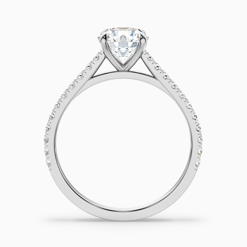 Sarah 2 Carat Round Side Stone Pave Moissanite Diamond Ring in 10k White Gold
