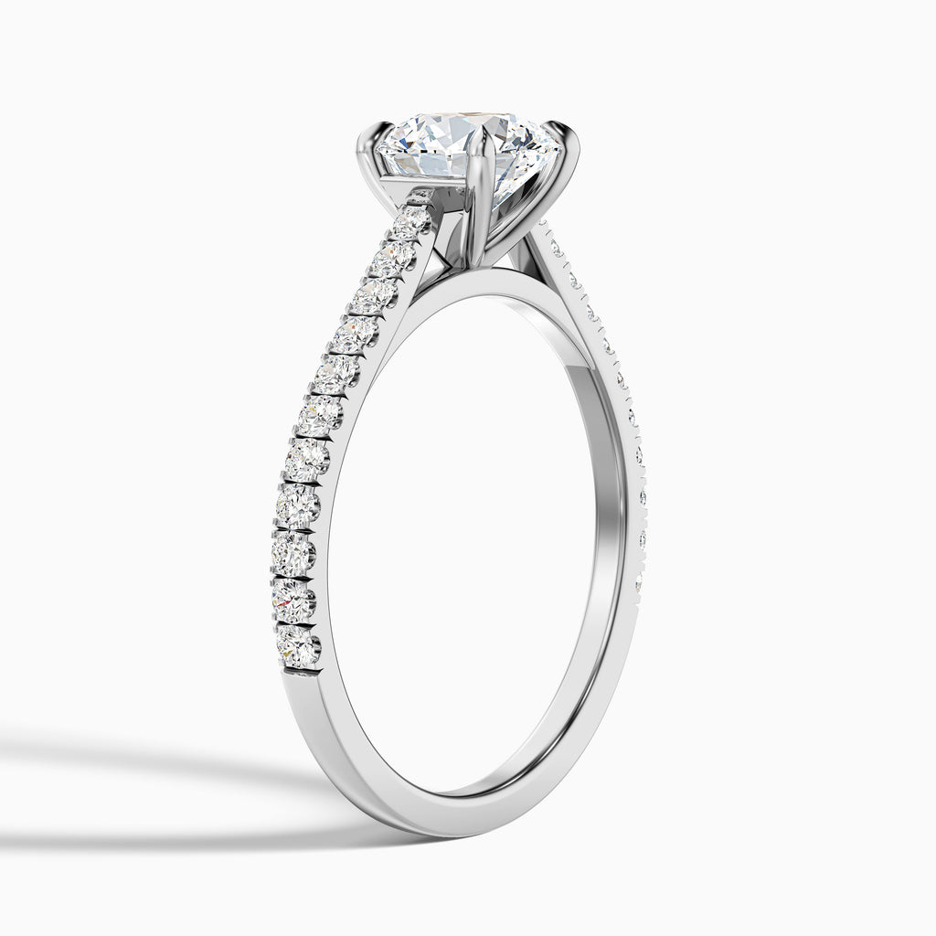 Sarah 1 Carat Round Side Stone Pave Moissanite Diamond Ring in 10k White Gold