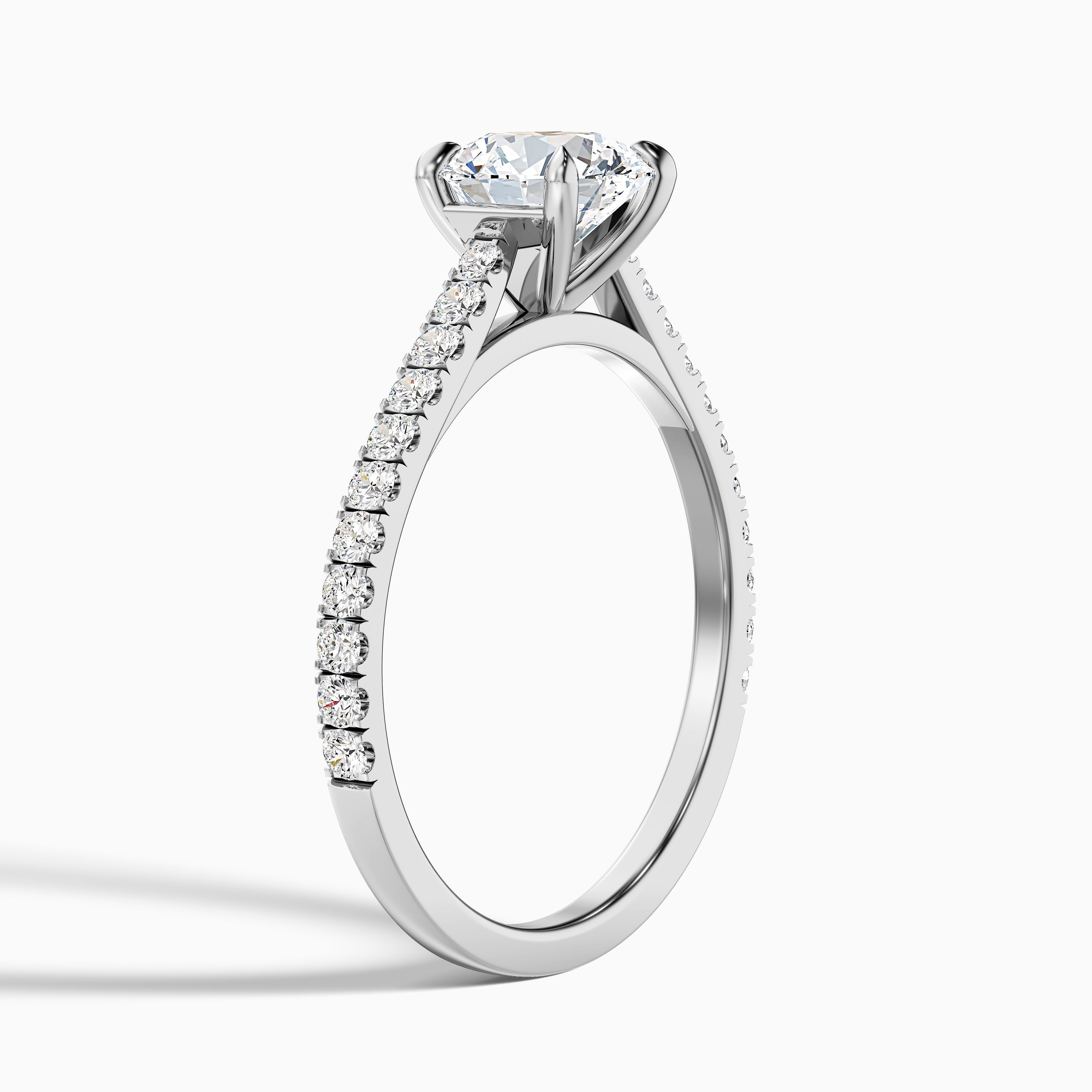 Sarah 5 Carat Round Side Stone Pave Moissanite Diamond Ring in 10k White Gold