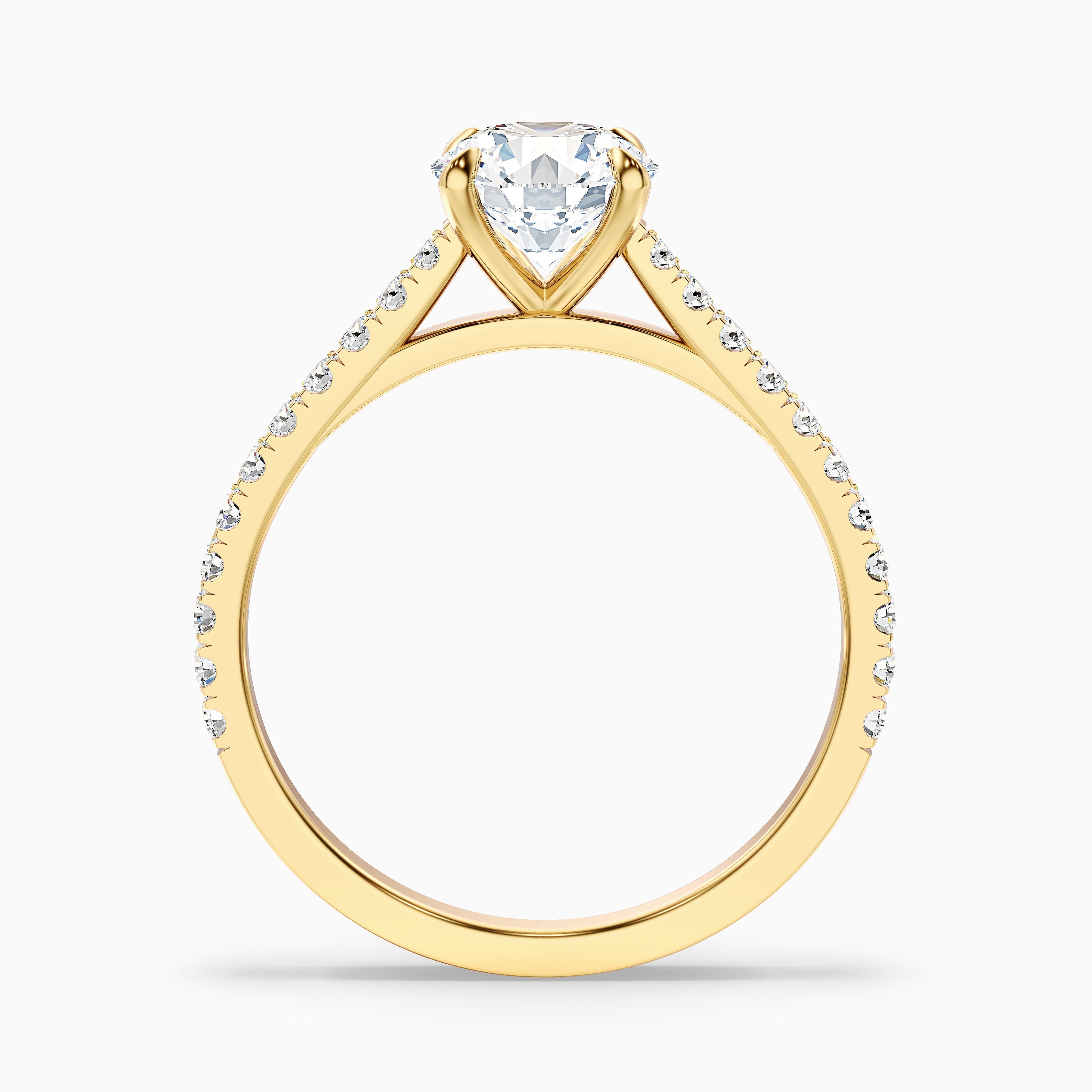 Sarah 5 Carat Round Side Stone Pave Moissanite Diamond Ring in 14k Yellow Gold