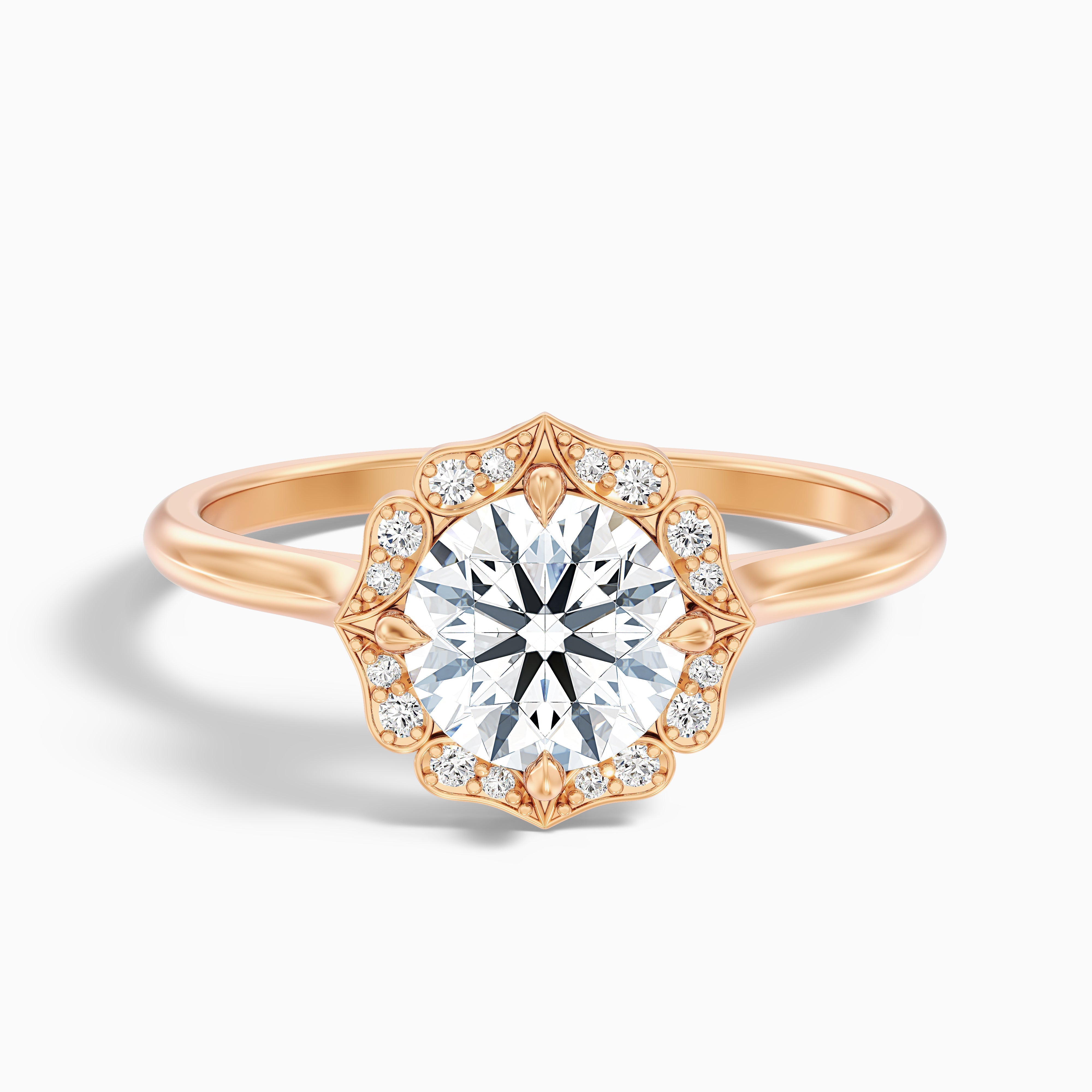 Ruby 5 Carat Round Halo Moissanite Diamond Ring in 18k Rose Gold