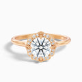 Ruby 5 Carat Round Halo Moissanite Diamond Ring in 10k Rose Gold