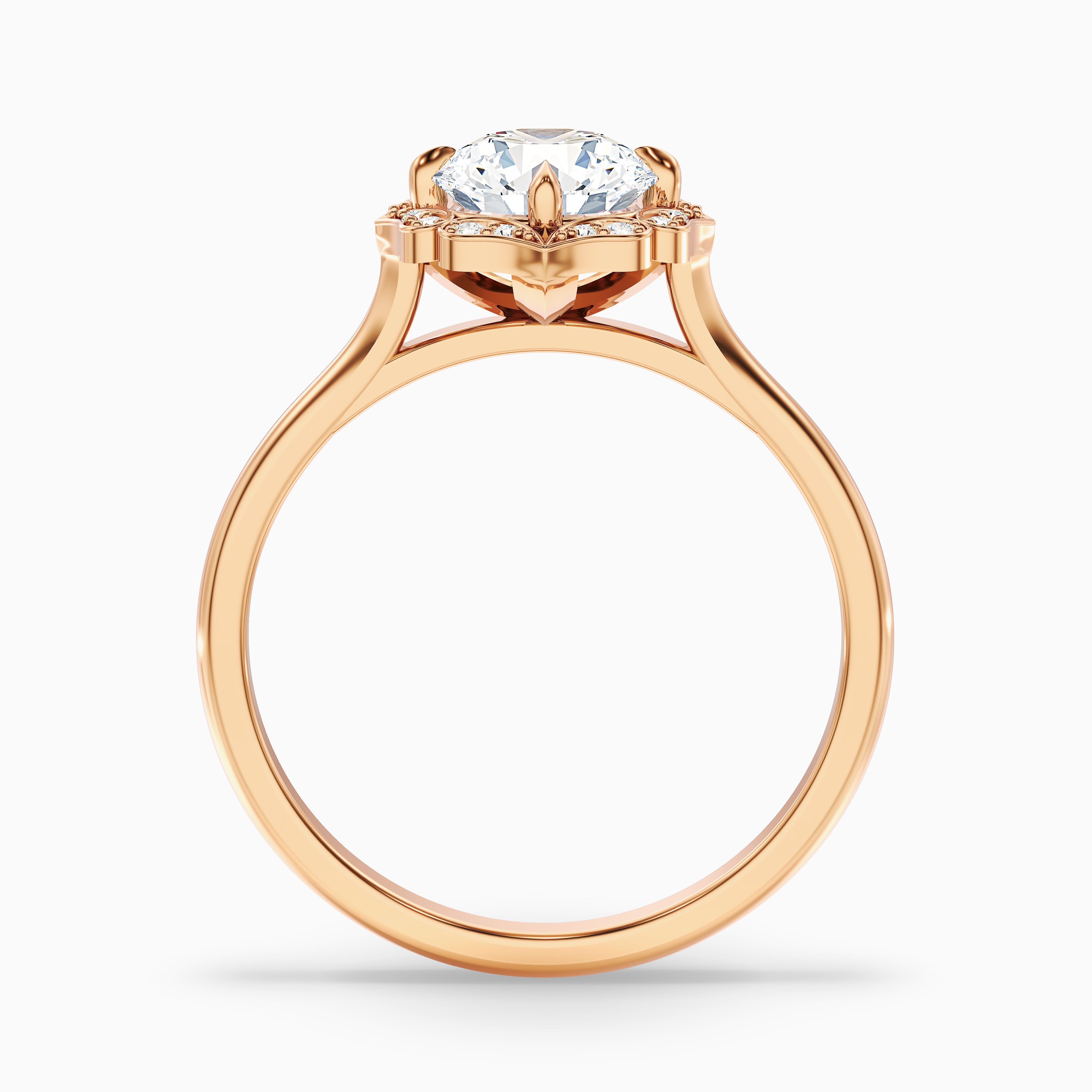 Ruby 5 Carat Round Halo Moissanite Diamond Ring in 18k Rose Gold
