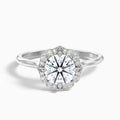 Ruby 2.5 Carat Round Halo Moissanite Diamond Ring in 18k White Gold