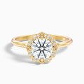 Ruby 1 Carat Round Halo Moissanite Diamond Ring in 10k Yellow Gold