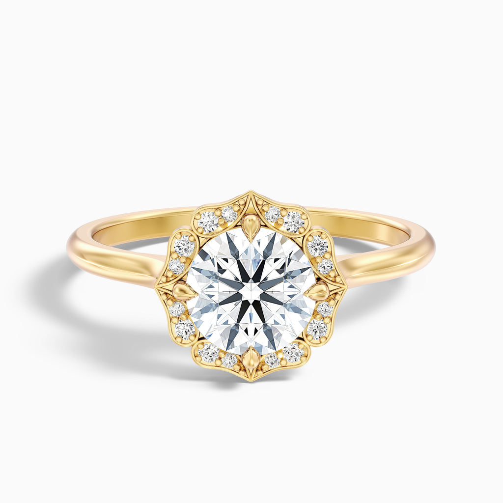 Ruby 3.5 Carat Round Halo Moissanite Diamond Ring in 18k Yellow Gold