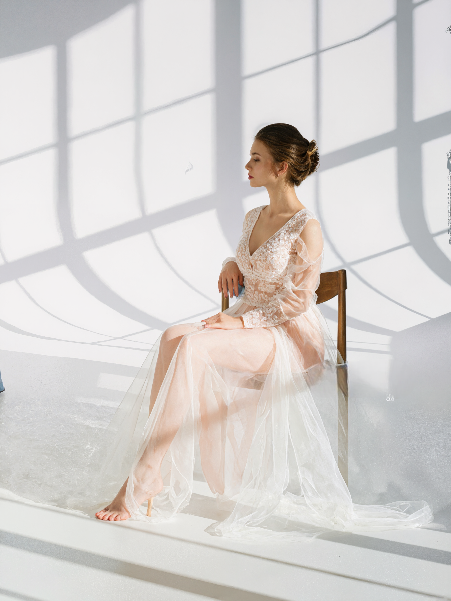 Luxury Peach Pink Sheer Lace Corset Robe Dress | Long Sleeve Bridal Boudoir Gown with Tulle Skirt SelenaHuanStudio