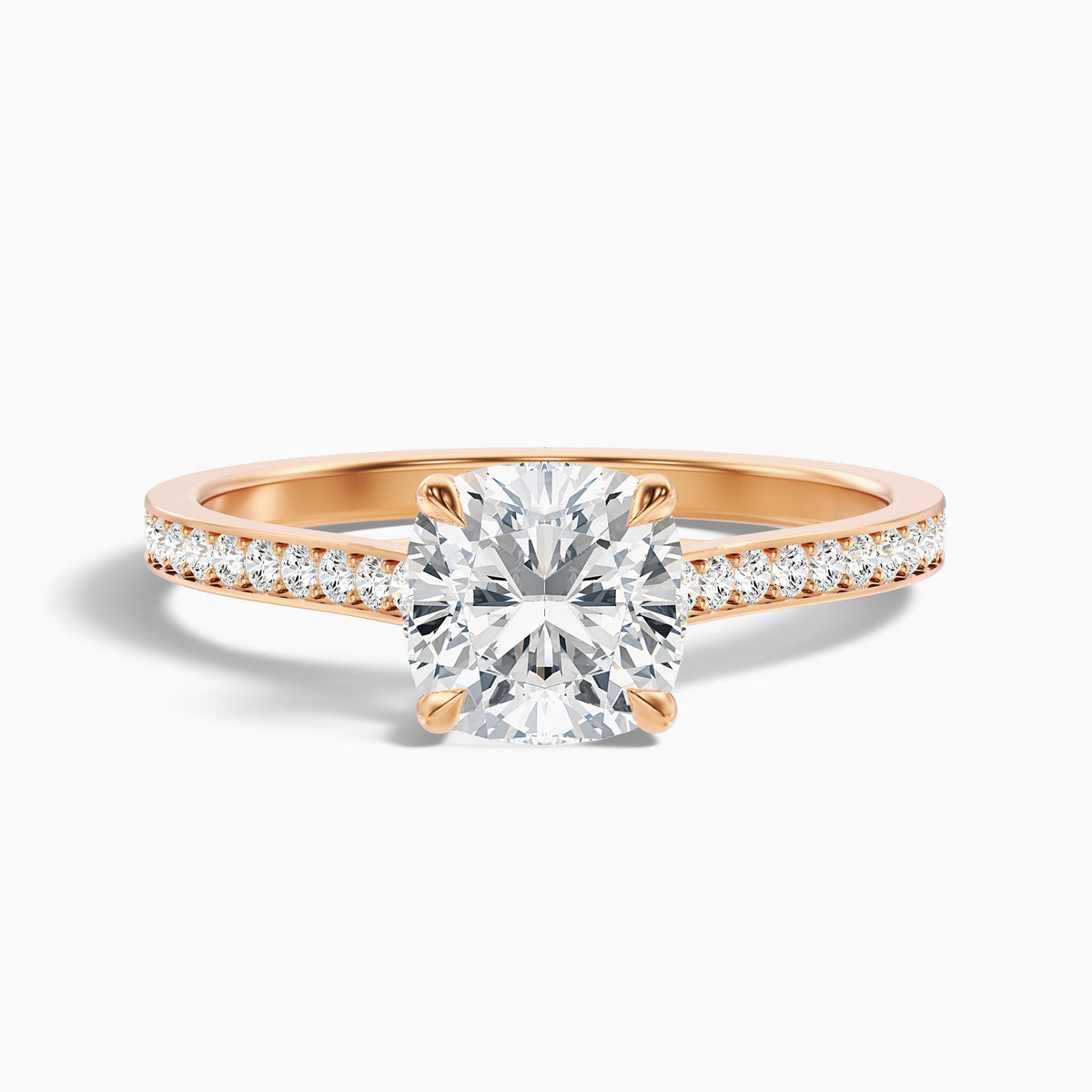 Nina 2 Carat Cushion Cut Side Stone Pave Moissanite Diamond Ring in 10k Yellow Gold