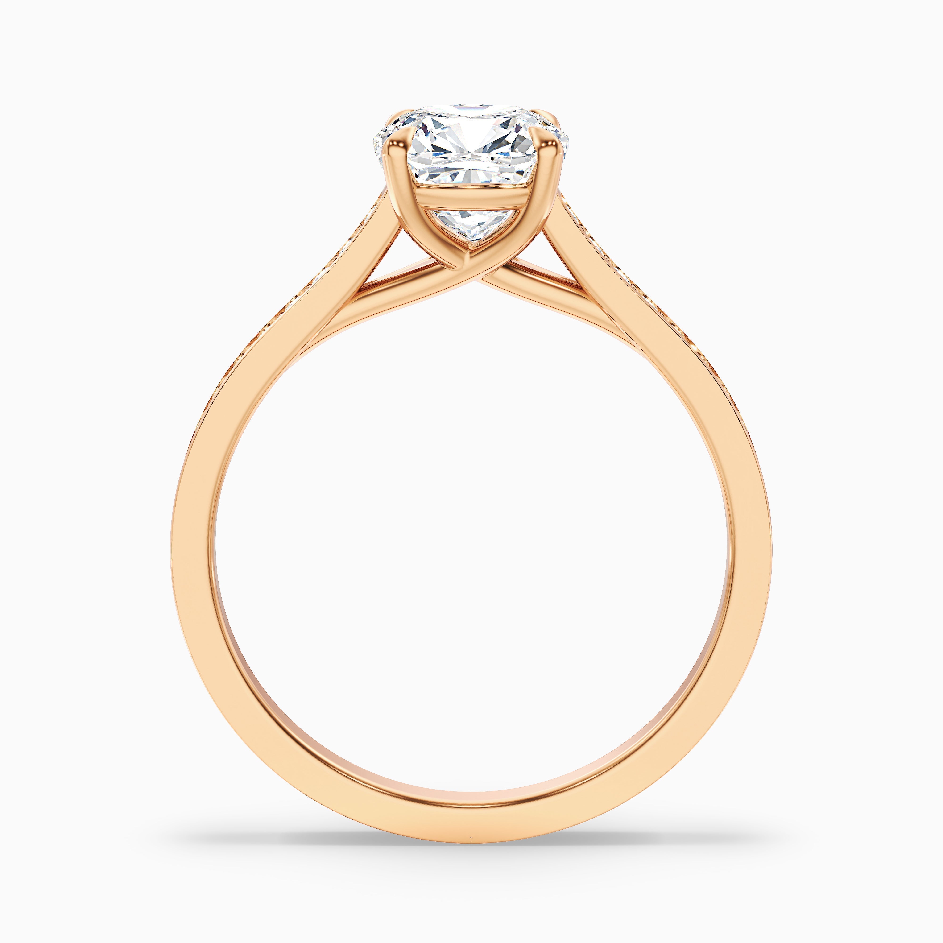 Nina 5 Carat Cushion Cut Side Stone Pave Moissanite Diamond Ring in 14k Rose Gold