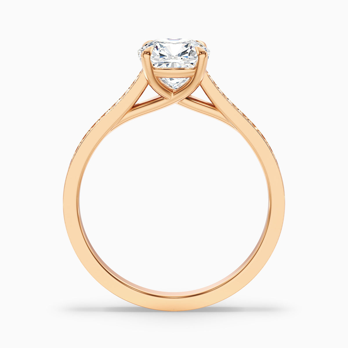 Nina 3.5 Carat Cushion Cut Side Stone Pave Moissanite Diamond Ring in 14k Yellow Gold