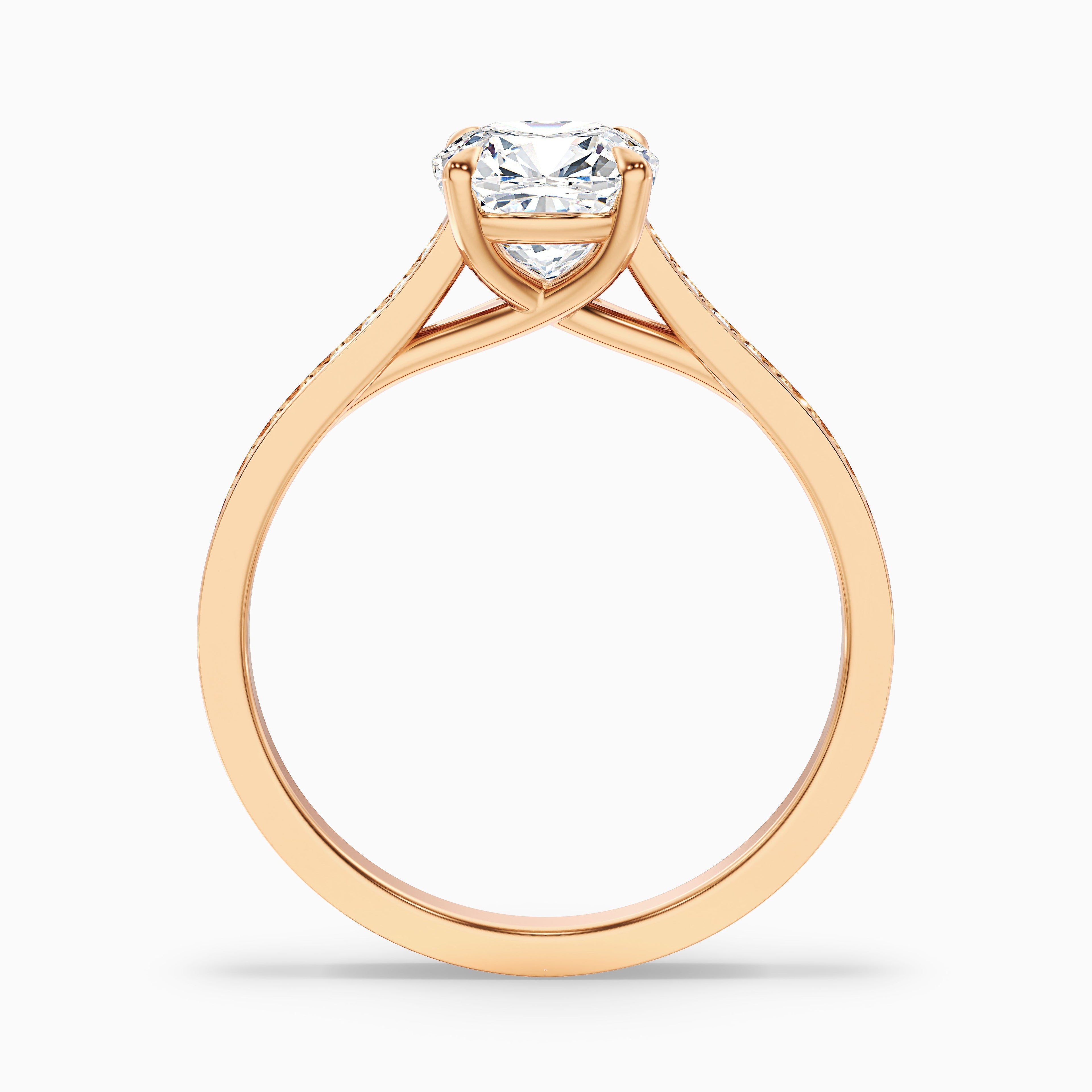 Nina 1.5 Carat Cushion Cut Side Stone Pave Moissanite Diamond Ring in 14k Rose Gold