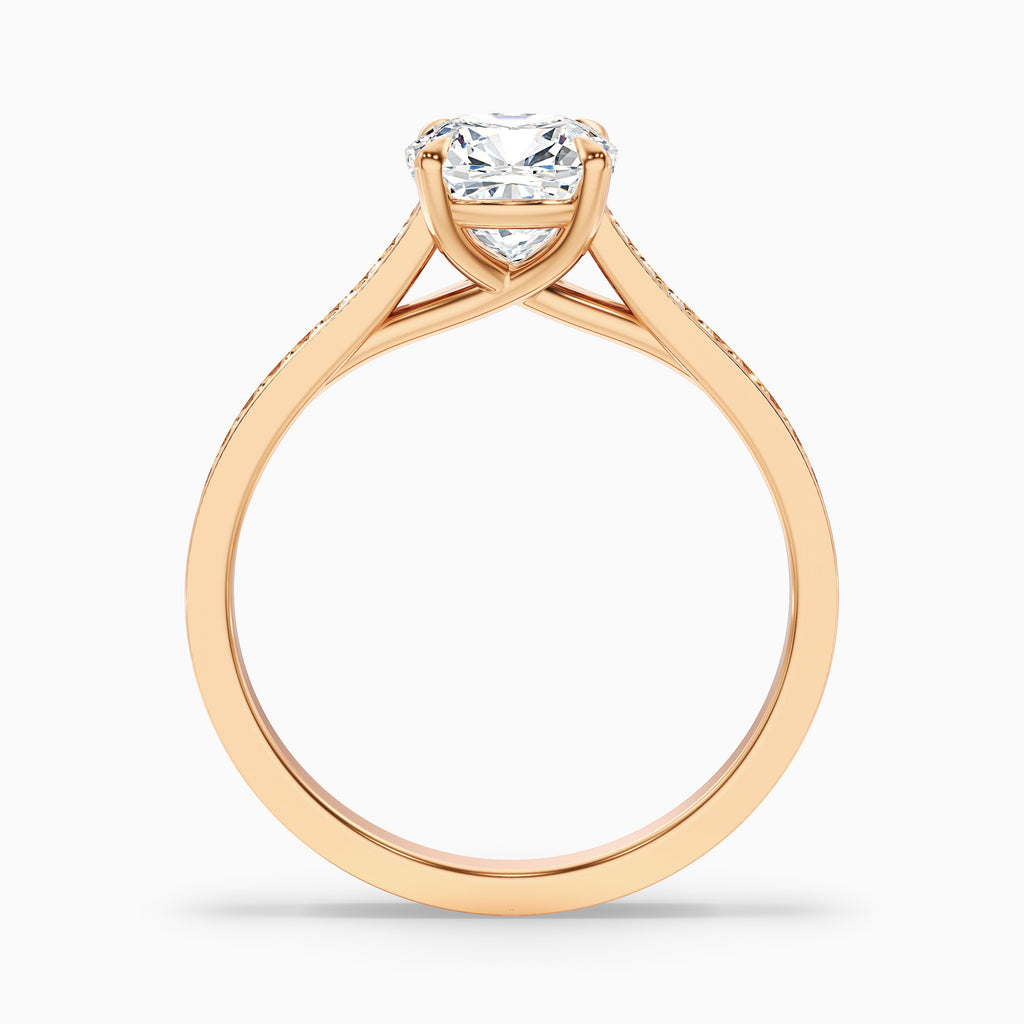 Nina 1 Carat Cushion Cut Side Stone Pave Moissanite Diamond Ring in 18k Rose Gold