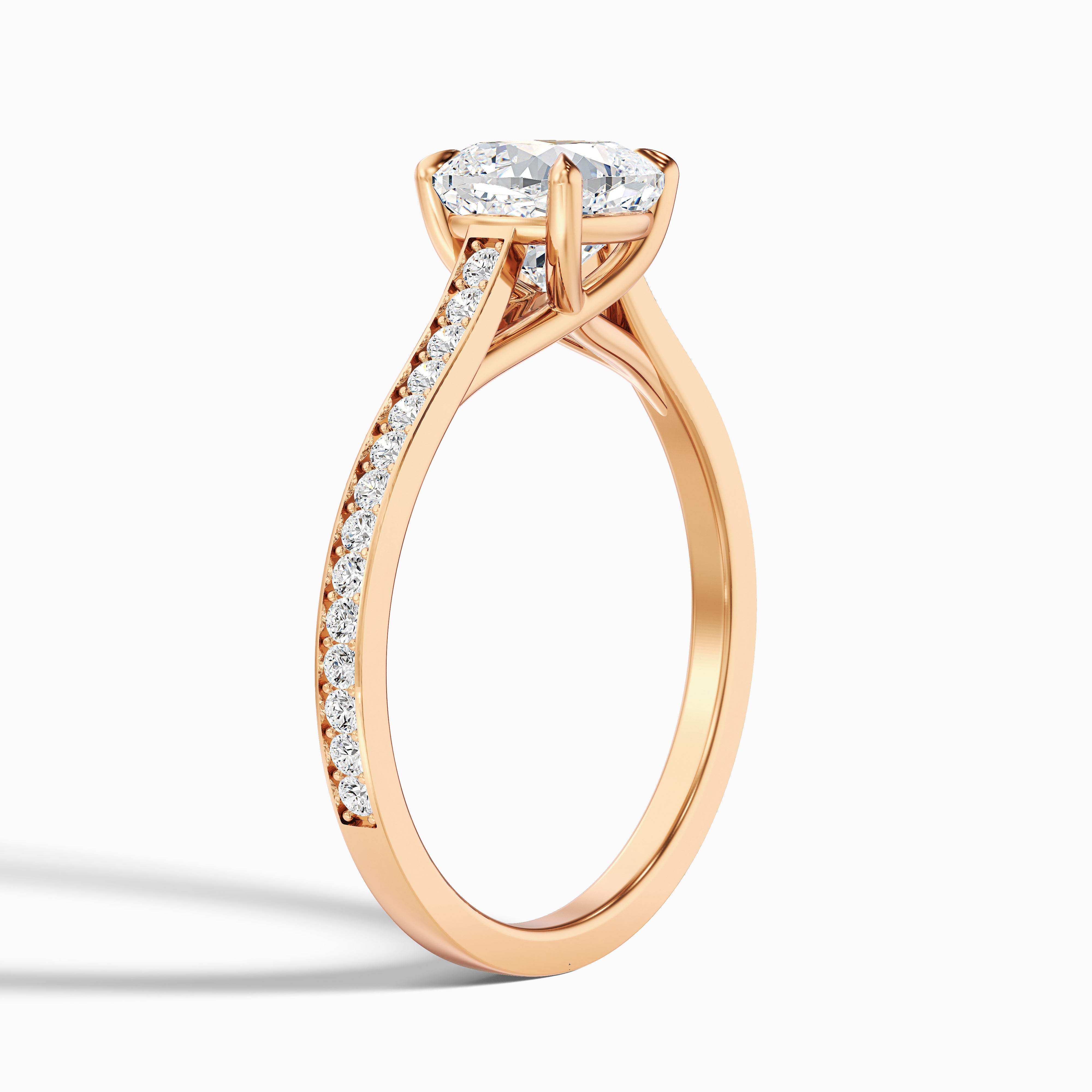 Nina 4 Carat Cushion Cut Side Stone Pave Moissanite Diamond Ring in 14k Rose Gold