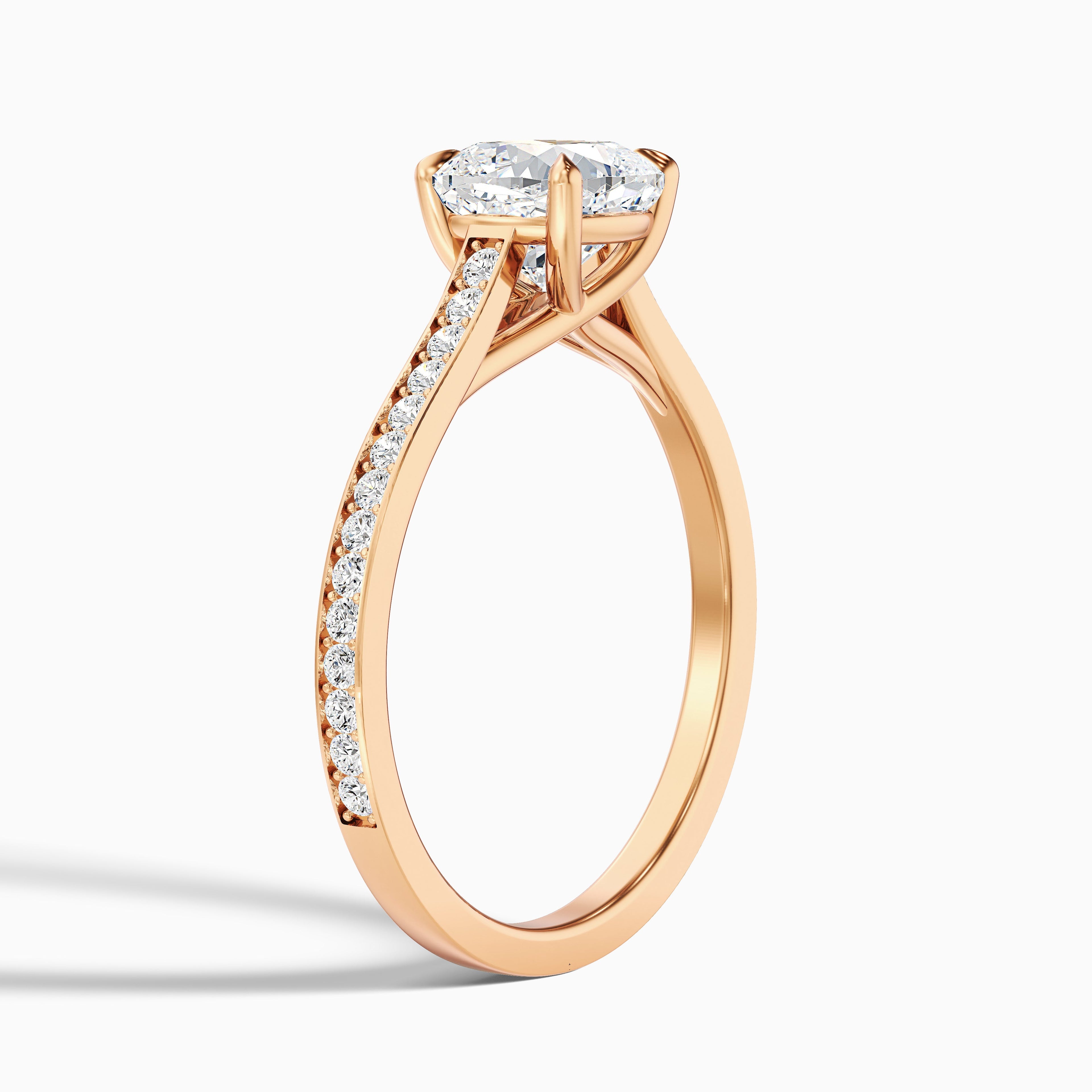 Nina 2 Carat Cushion Cut Side Stone Pave Moissanite Diamond Ring in 14k Rose Gold
