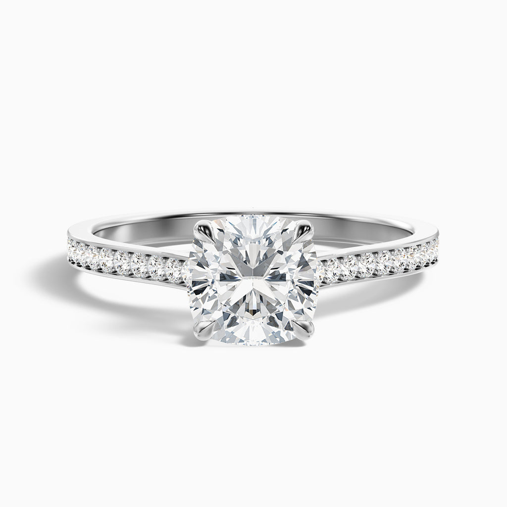 Nina 1.5 Carat Cushion Cut Side Stone Pave Moissanite Diamond Ring in 14k Rose Gold