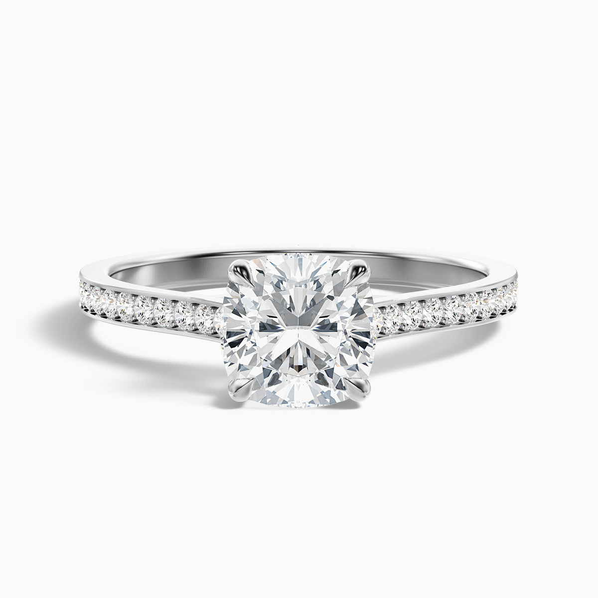Nina 2.5 Carat Cushion Cut Side Stone Pave Moissanite Diamond Ring in 18k Rose Gold
