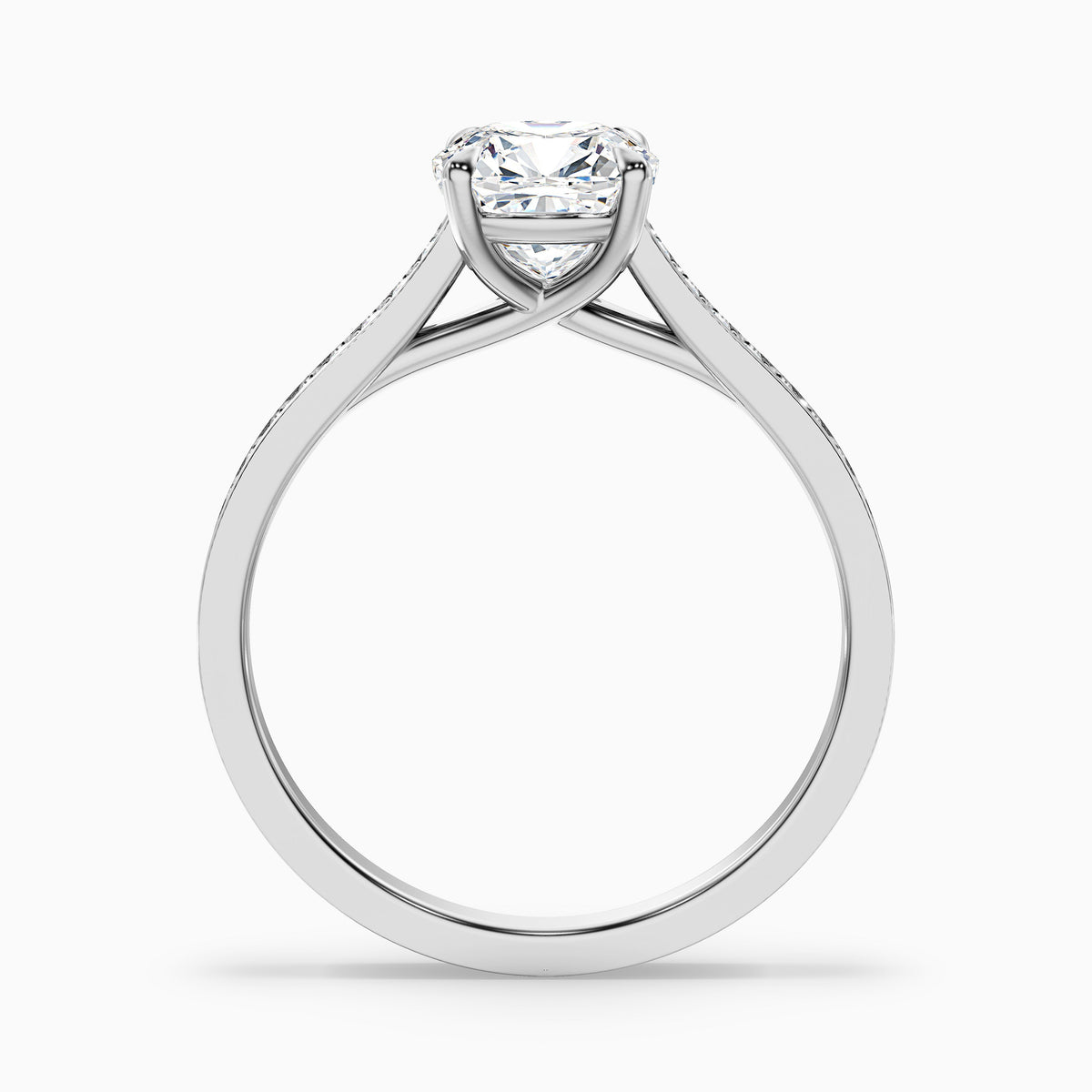 Nina 2 Carat Cushion Cut Side Stone Pave Moissanite Diamond Ring in 14k Yellow Gold