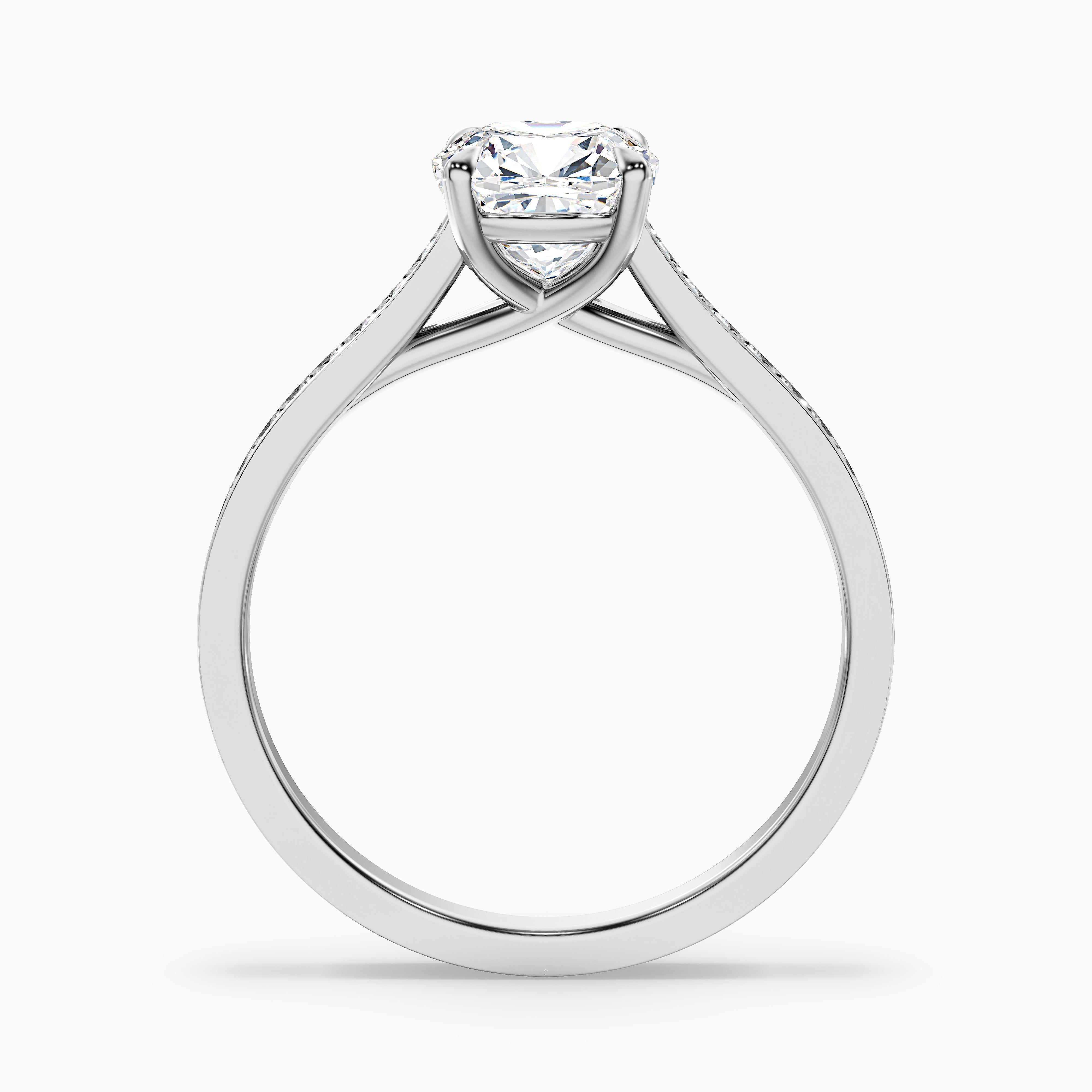 Nina 3 Carat Cushion Cut Side Stone Pave Moissanite Diamond Ring in Platinum