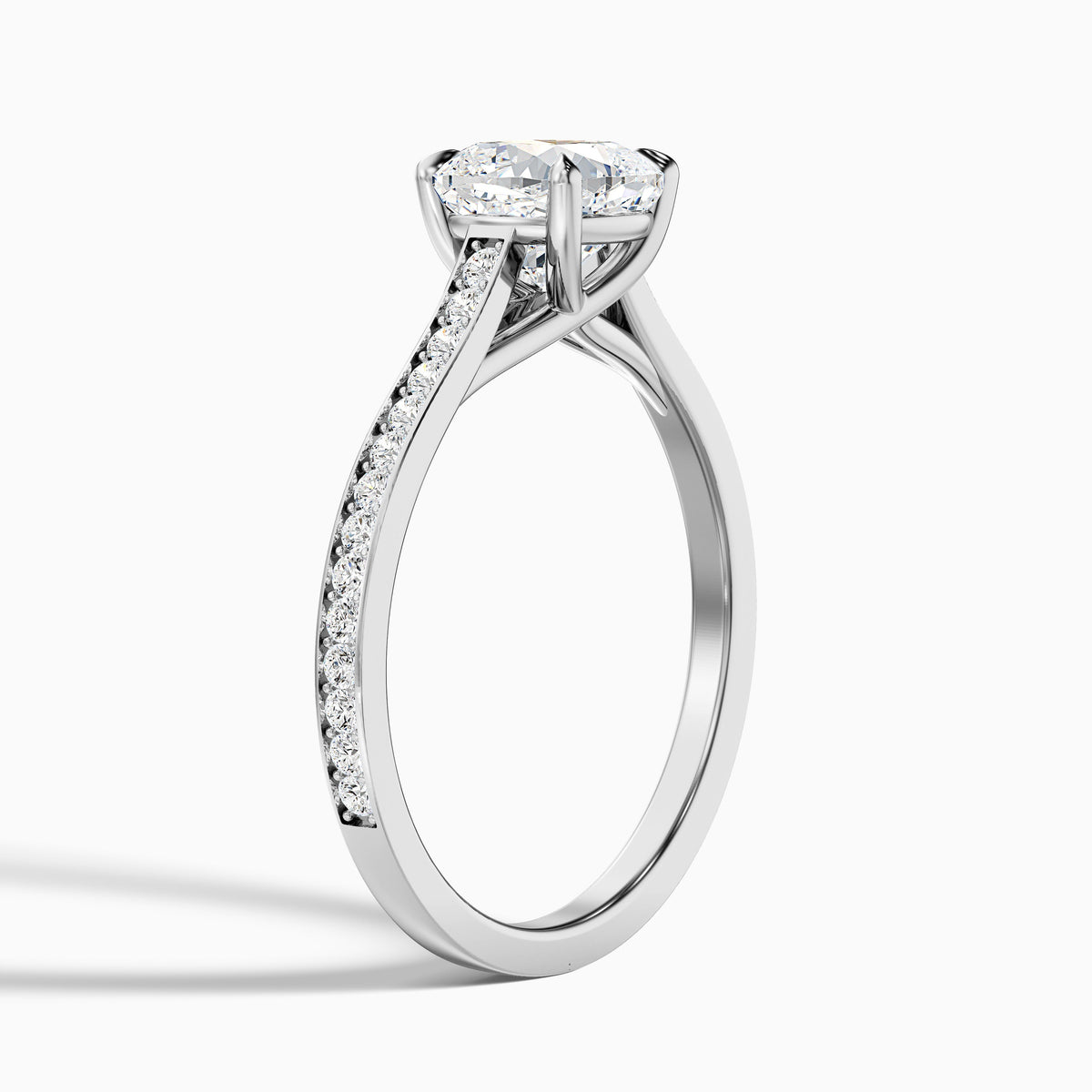 Nina 3.5 Carat Cushion Cut Side Stone Pave Moissanite Diamond Ring in 14k Rose Gold