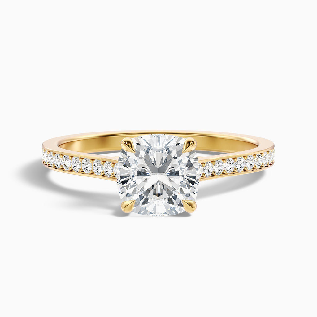 Nina 4 Carat Cushion Cut Side Stone Pave Moissanite Diamond Ring in 14k Rose Gold