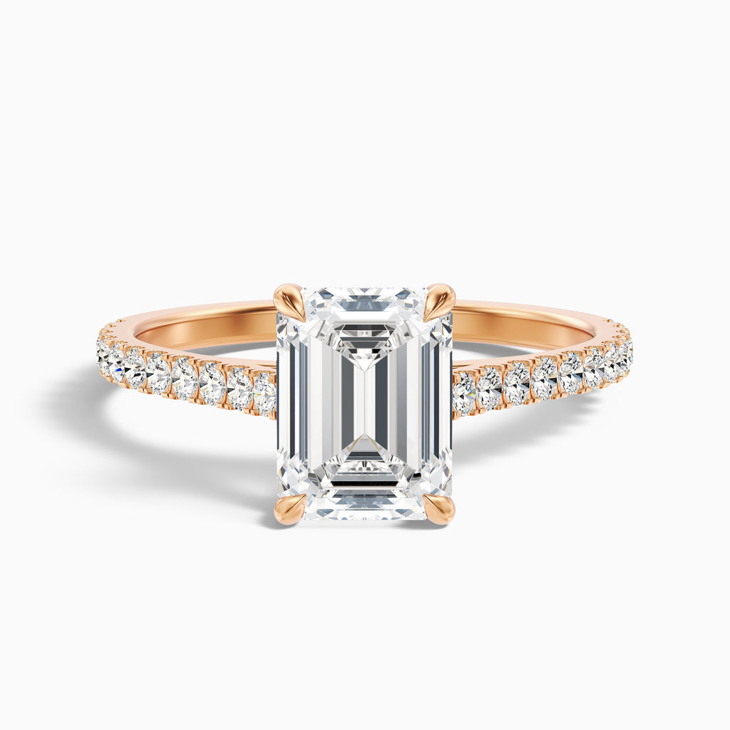 Macy 2.5 Carat Emerald Cut Side Stone Pave Moissanite Diamond Ring in 10k White Gold