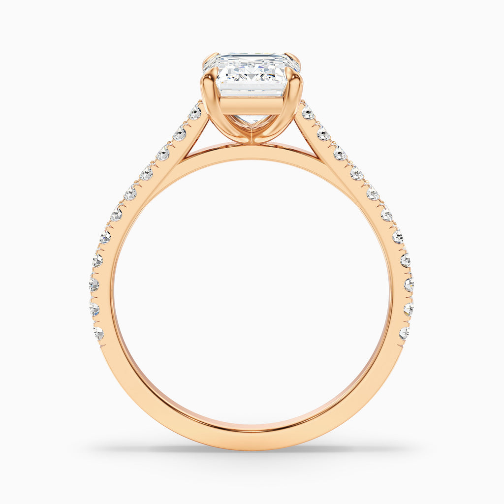 Macy 4 Carat Emerald Cut Side Stone Pave Moissanite Diamond Ring in 10k White Gold