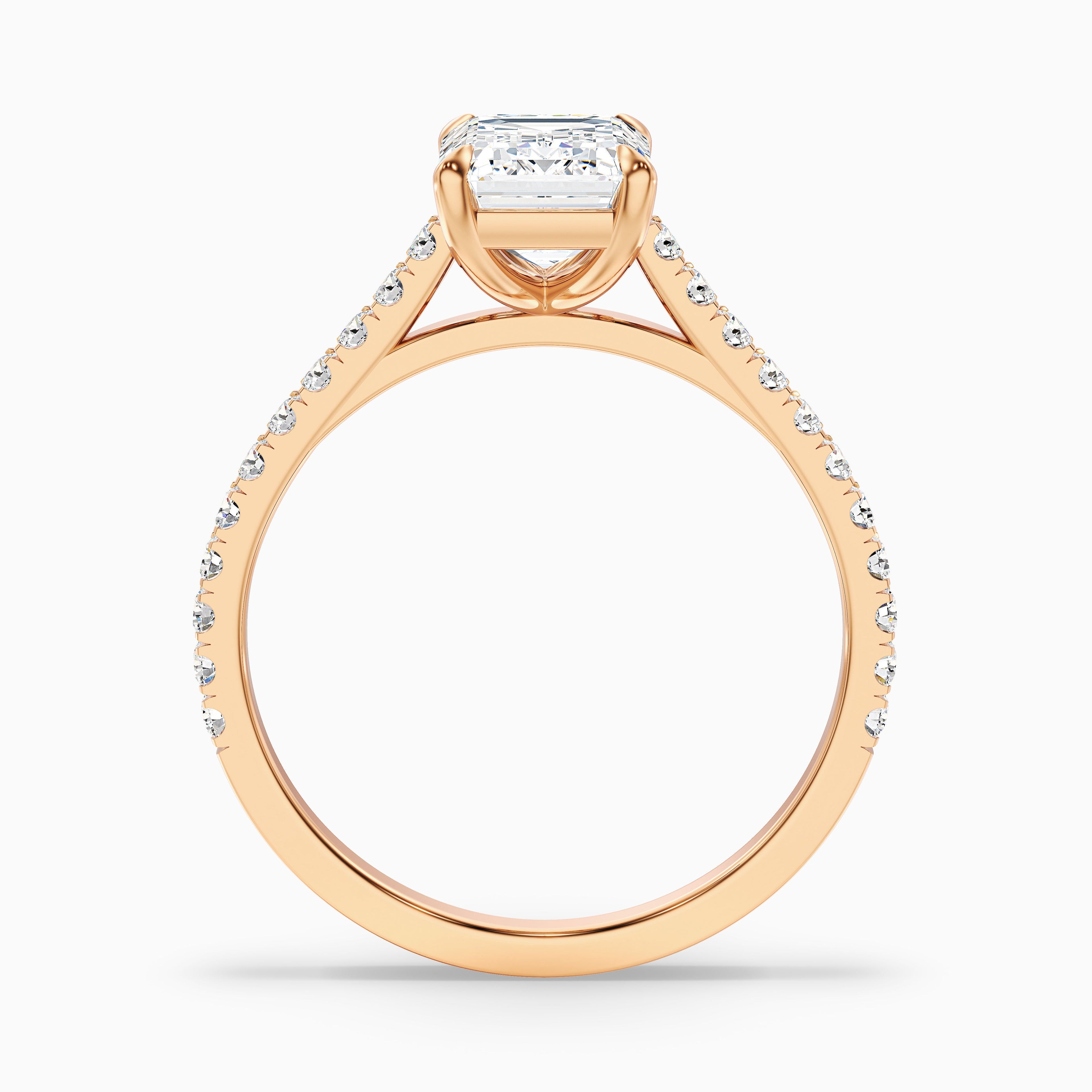 Macy 1.5 Carat Emerald Cut Side Stone Pave Moissanite Diamond Ring in 18k White Gold