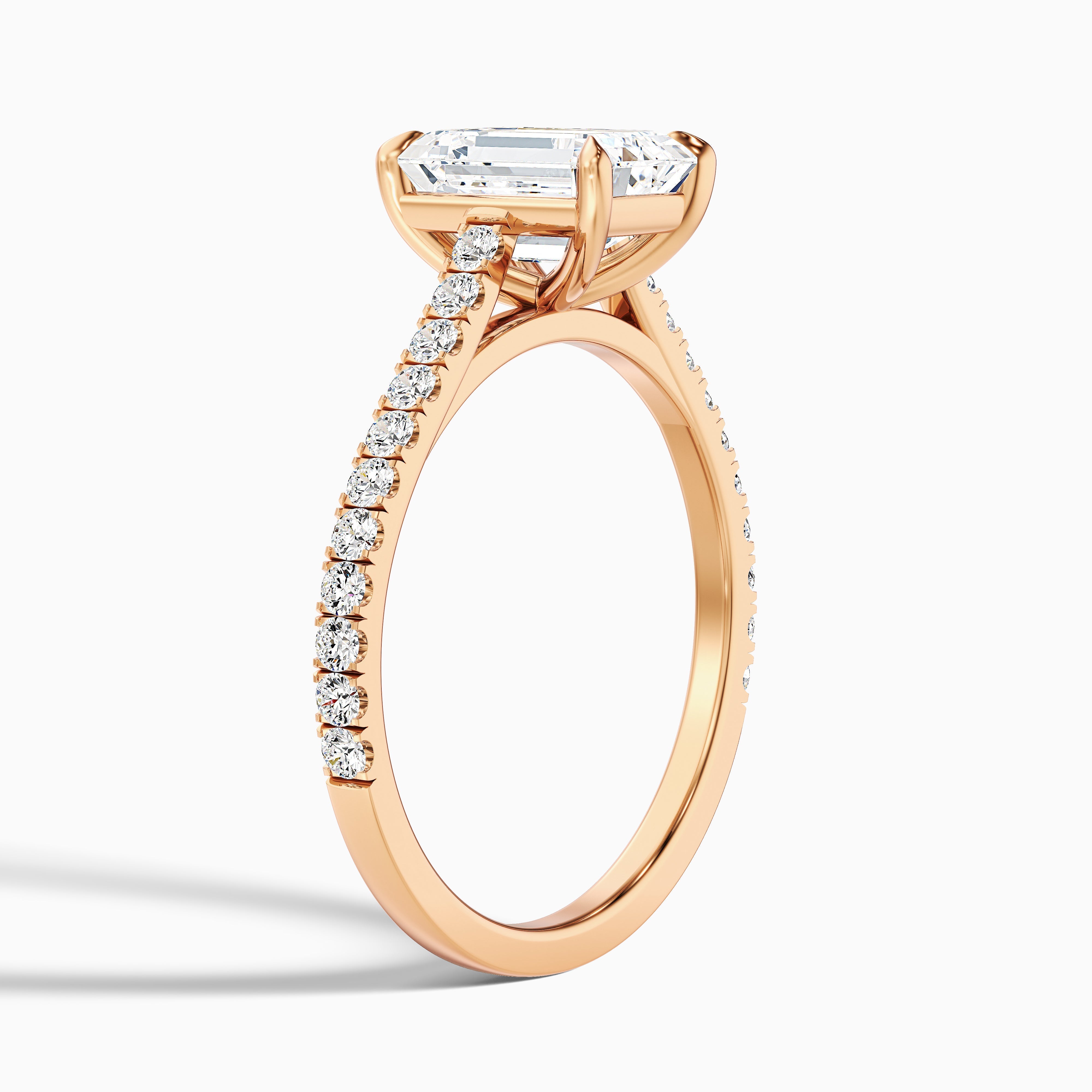 Macy 3 Carat Emerald Cut Side Stone Pave Moissanite Diamond Ring in Platinum