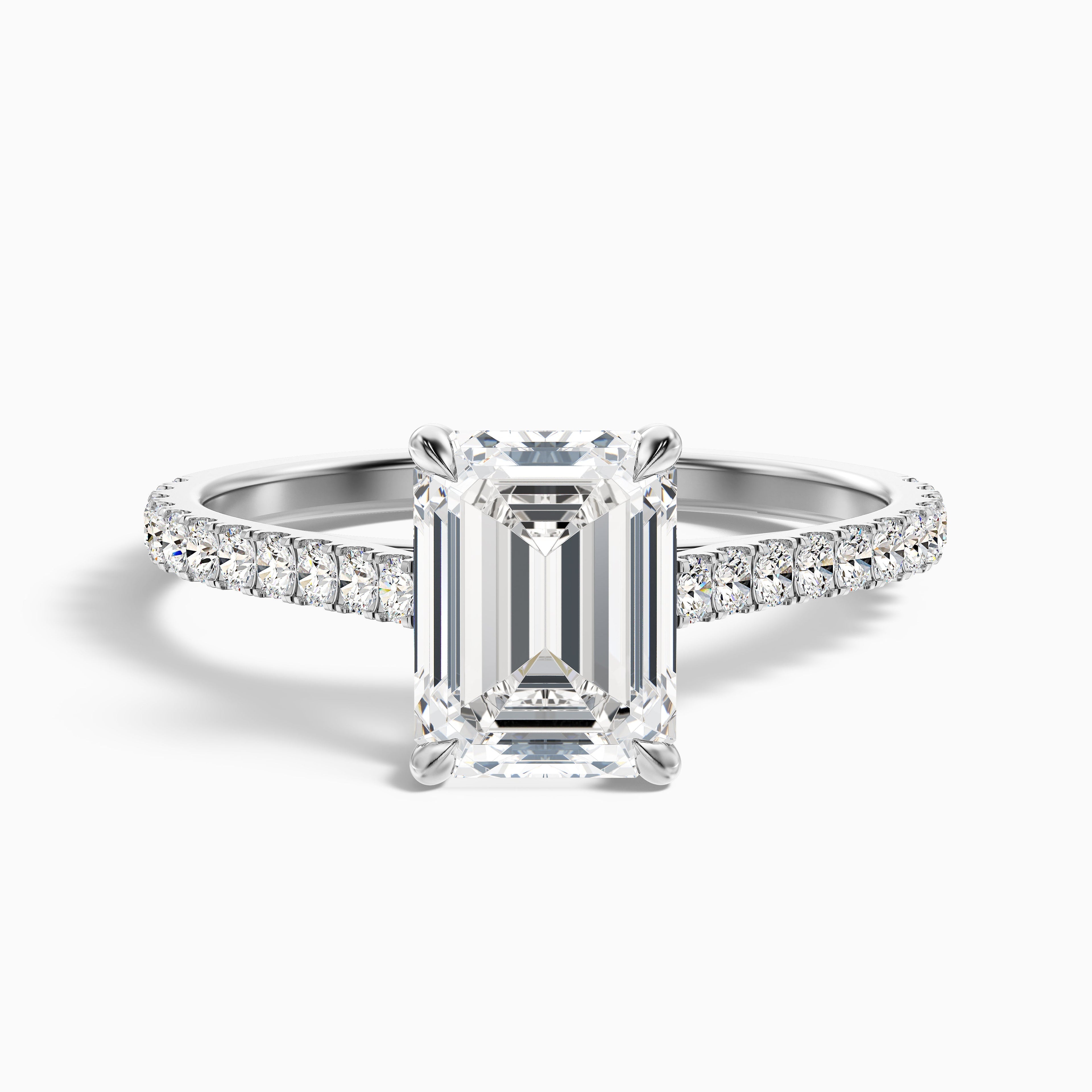 Macy 2.5 Carat Emerald Cut Side Stone Pave Moissanite Diamond Ring in 10k White Gold