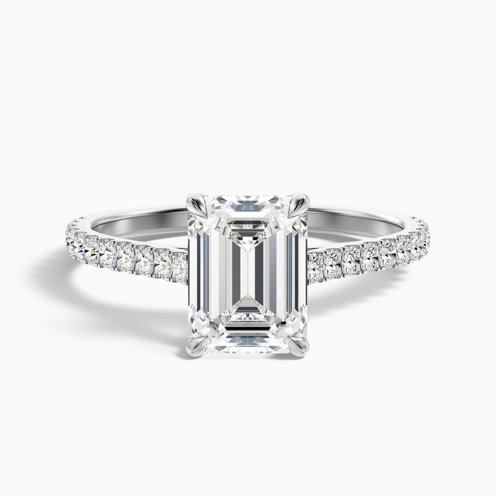 Macy 1.5 Carat Emerald Cut Side Stone Pave Moissanite Diamond Ring in 14k Yellow Gold