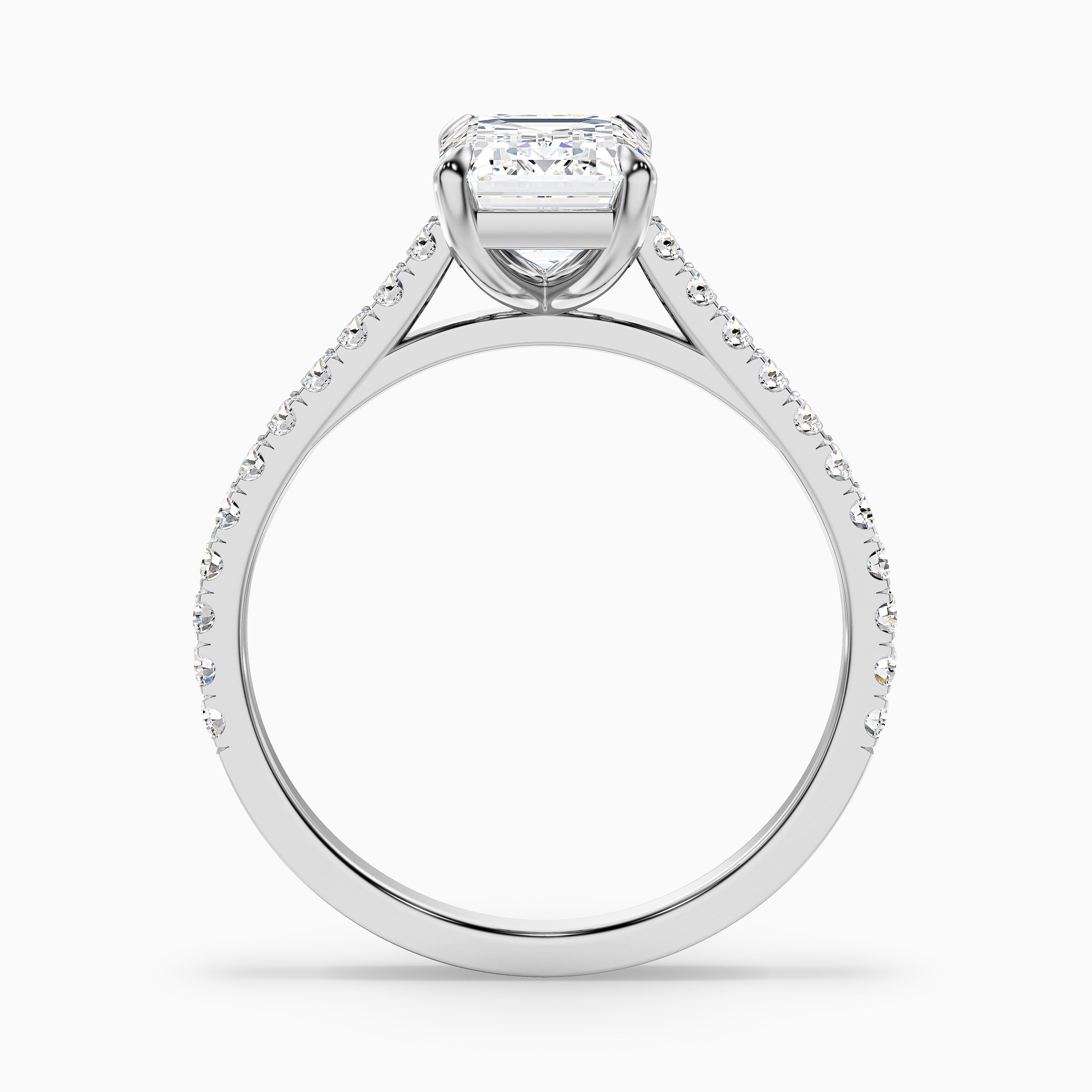 Macy 5 Carat Emerald Cut Side Stone Pave Moissanite Diamond Ring in 14k White Gold