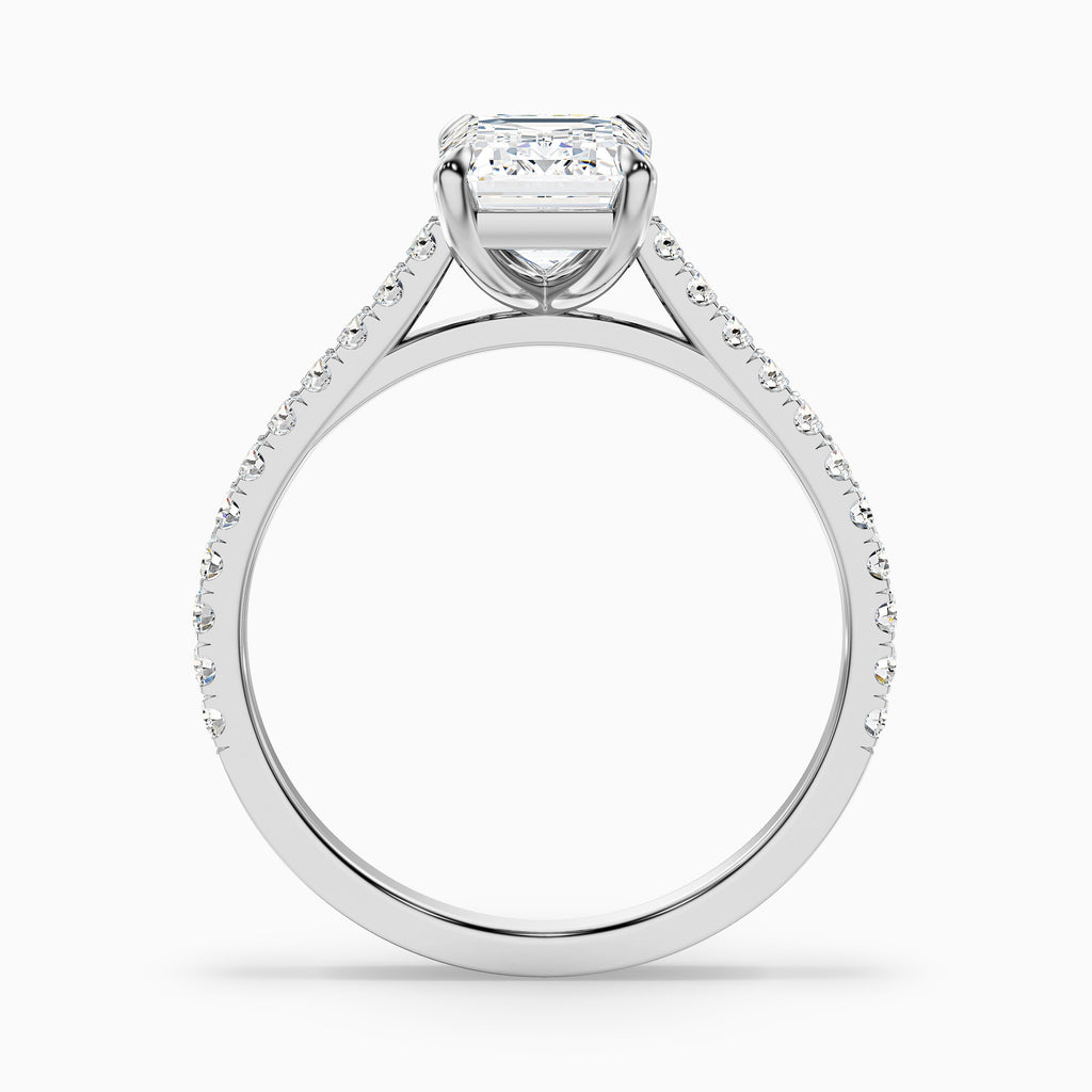 Macy 5.5 Carat Emerald Cut Side Stone Pave Moissanite Diamond Ring in 18k Yellow Gold