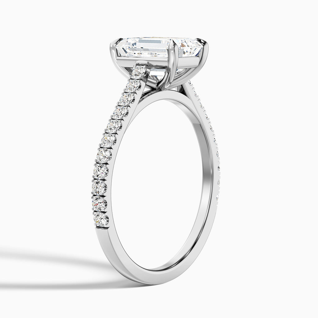 Macy 5.5 Carat Emerald Cut Side Stone Pave Moissanite Diamond Ring in 18k White Gold