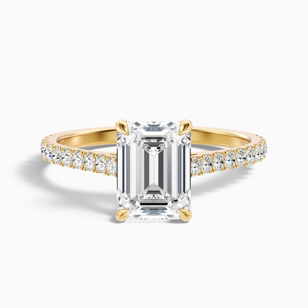 Macy 1 Carat Emerald Cut Side Stone Pave Moissanite Diamond Ring in 10k White Gold