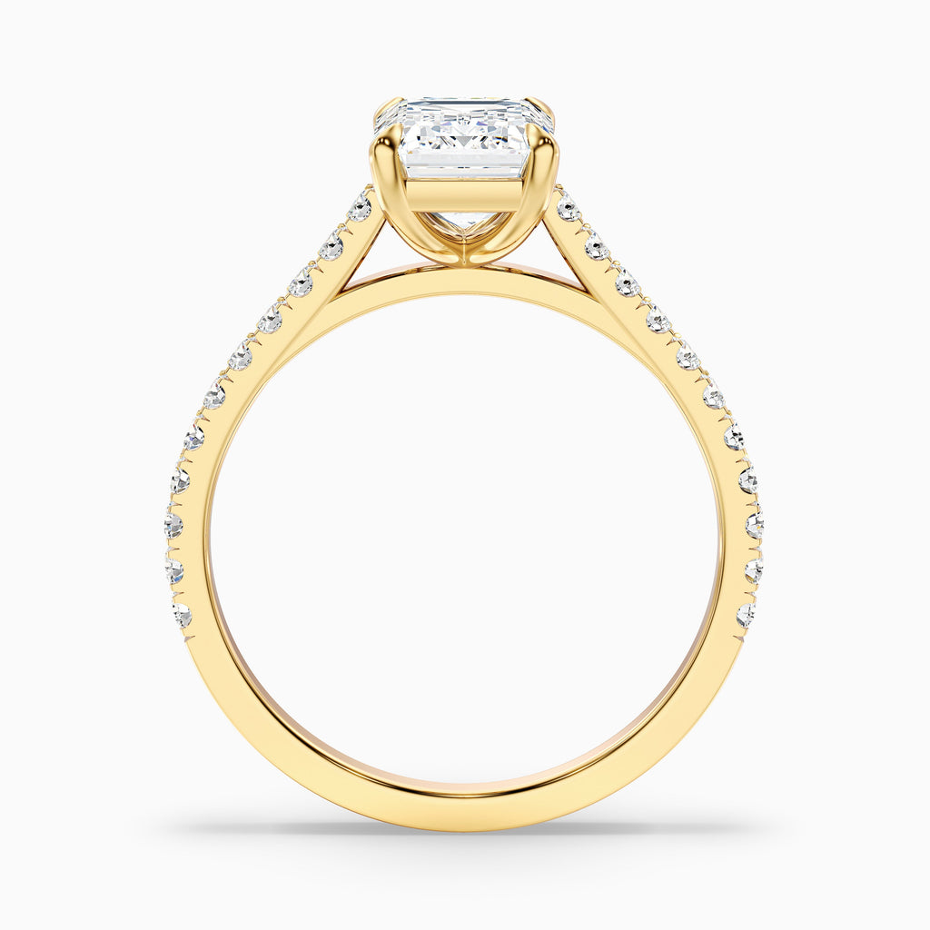 Macy 1 Carat Emerald Cut Side Stone Pave Moissanite Diamond Ring in 10k White Gold