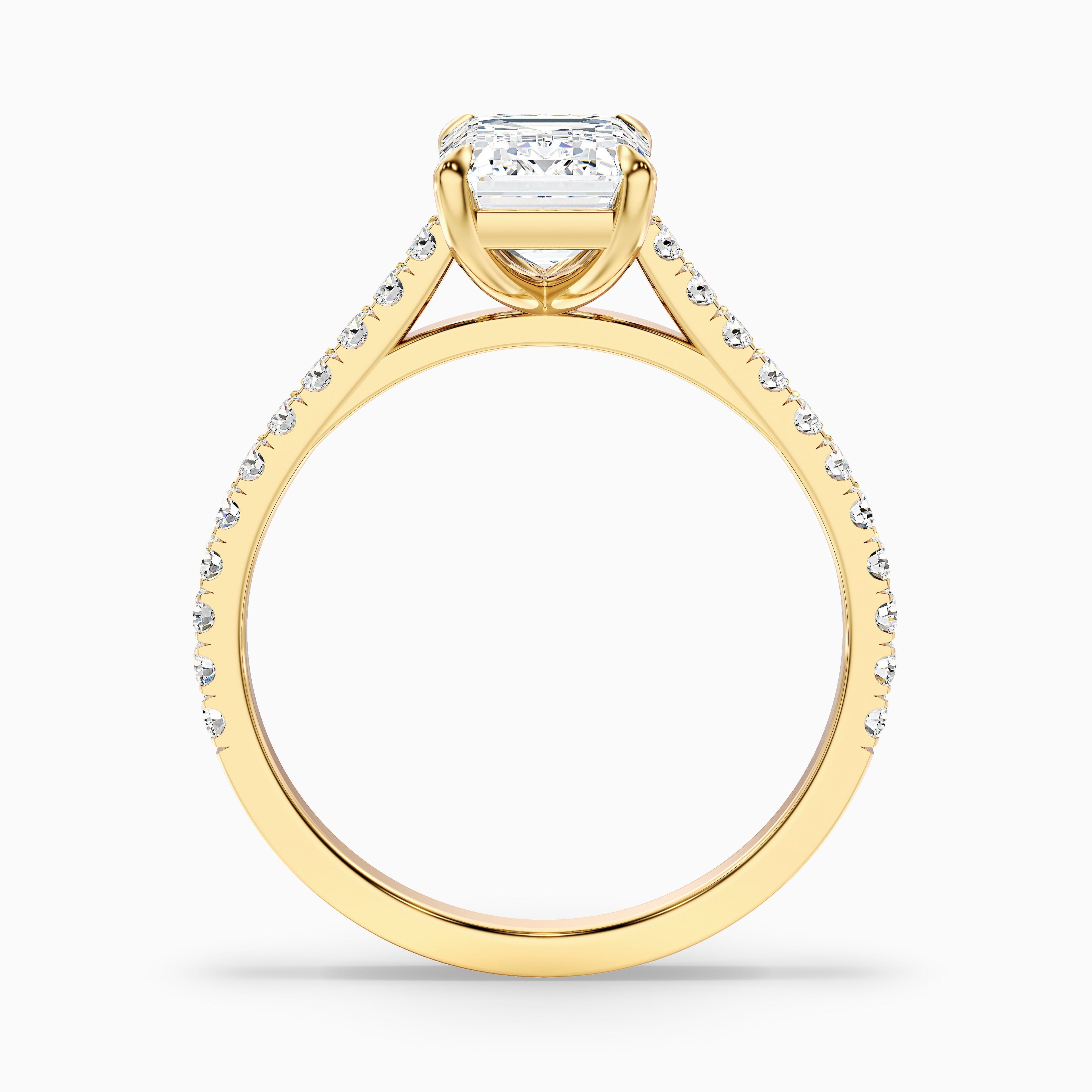 Macy 1.5 Carat Emerald Cut Side Stone Pave Moissanite Diamond Ring in 10k Rose Gold